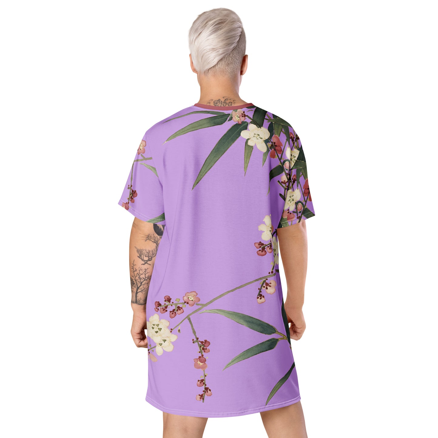 The Spirit of Flowers in Twelve Months|Crimson Plum Blossom and Lush Green Bamboo|T-shirt dress|Lilac