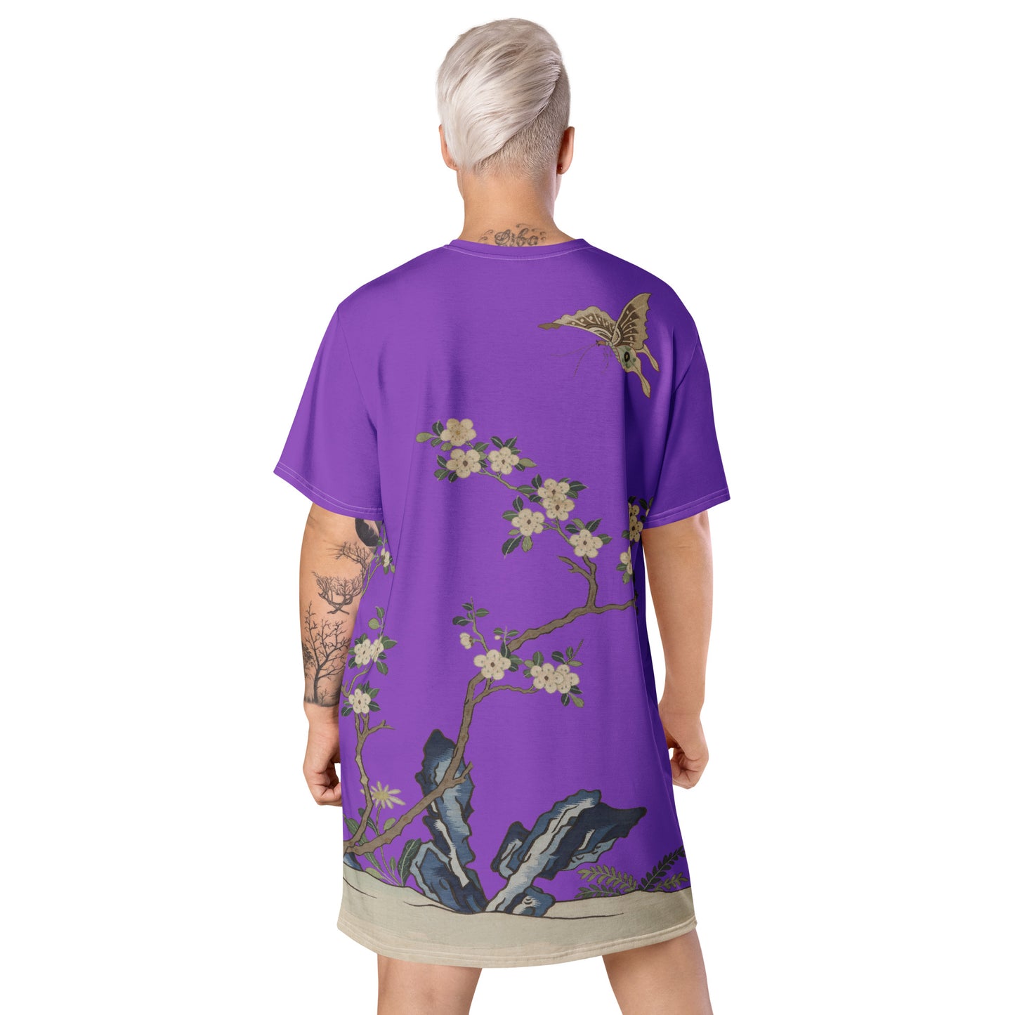 刻丝花卉|梅花蝶|T恤连衣裙|紫色