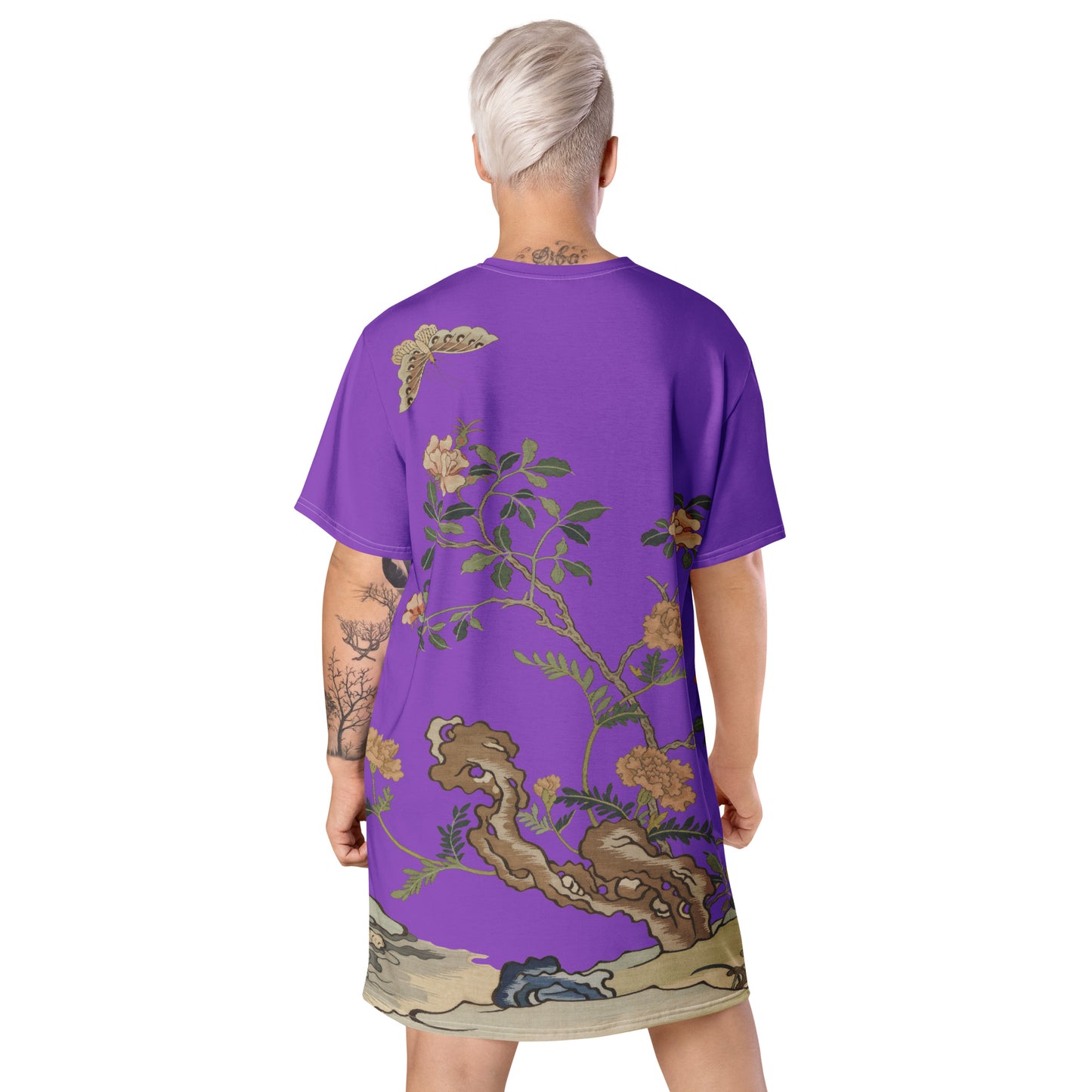 刻丝花卉|蝴蝶月季|T恤连衣裙|紫色