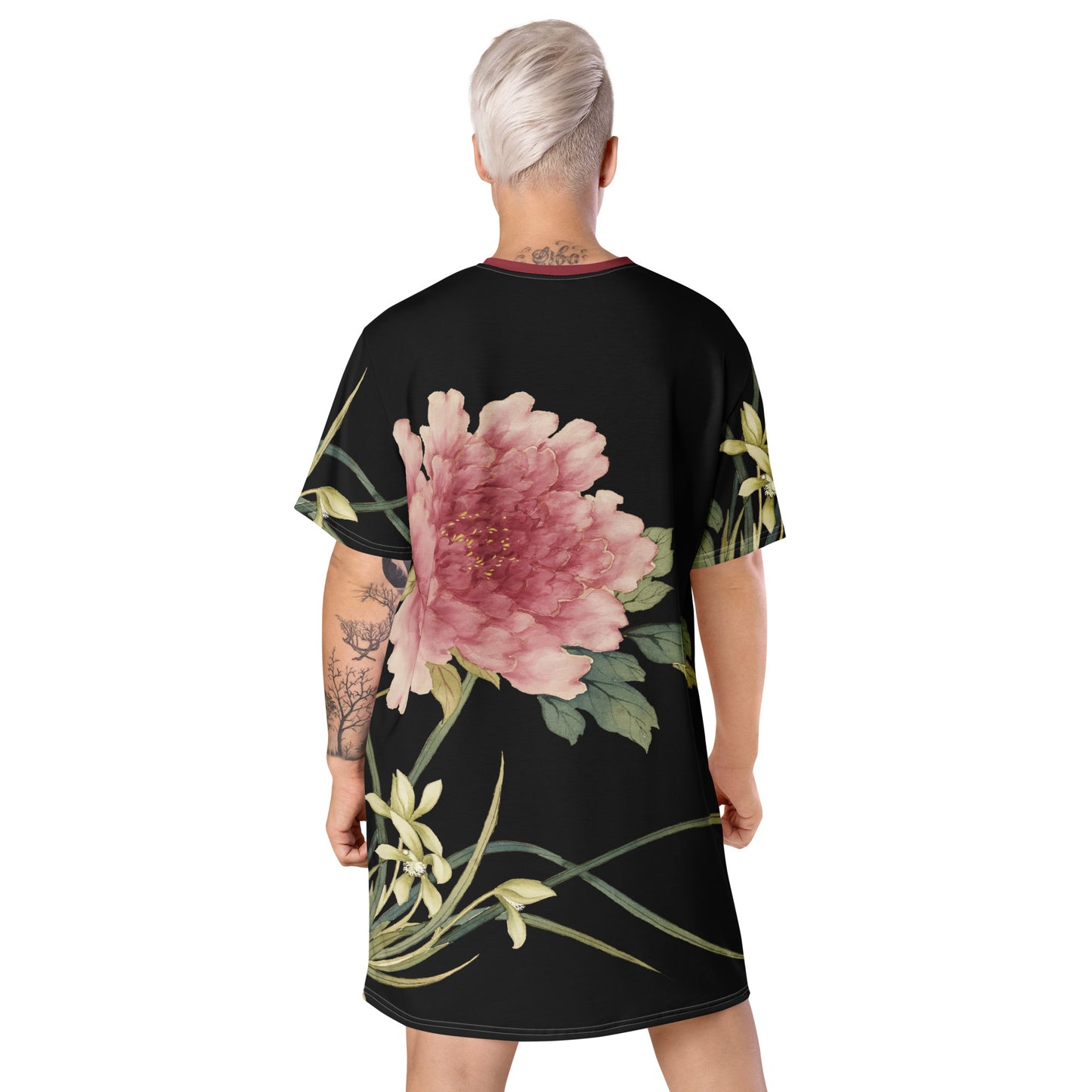 The Spirit of Flowers in Twelve Months|Orchid and Tree Peony in Bloom|T-shirt dress|Black