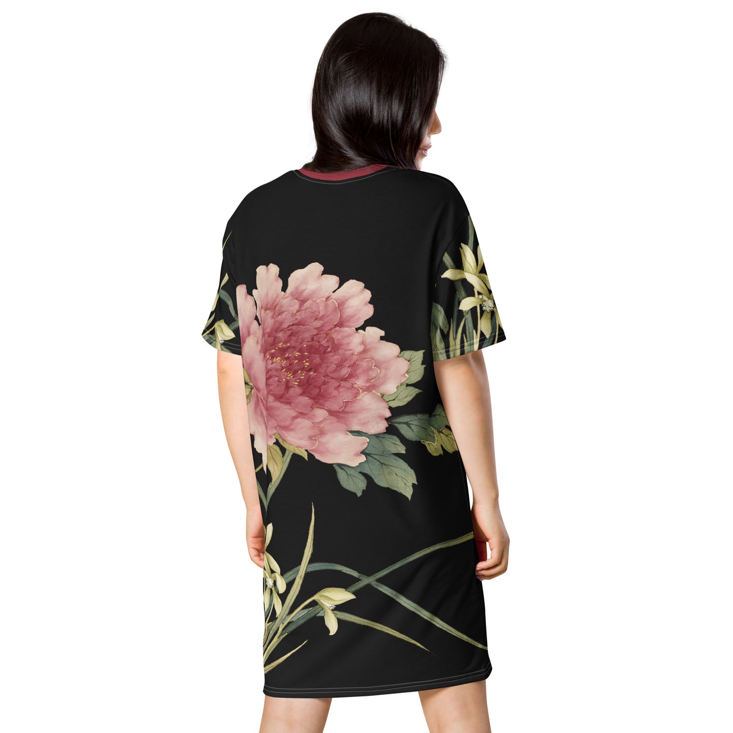 The Spirit of Flowers in Twelve Months|Orchid and Tree Peony in Bloom|T-shirt dress|Black