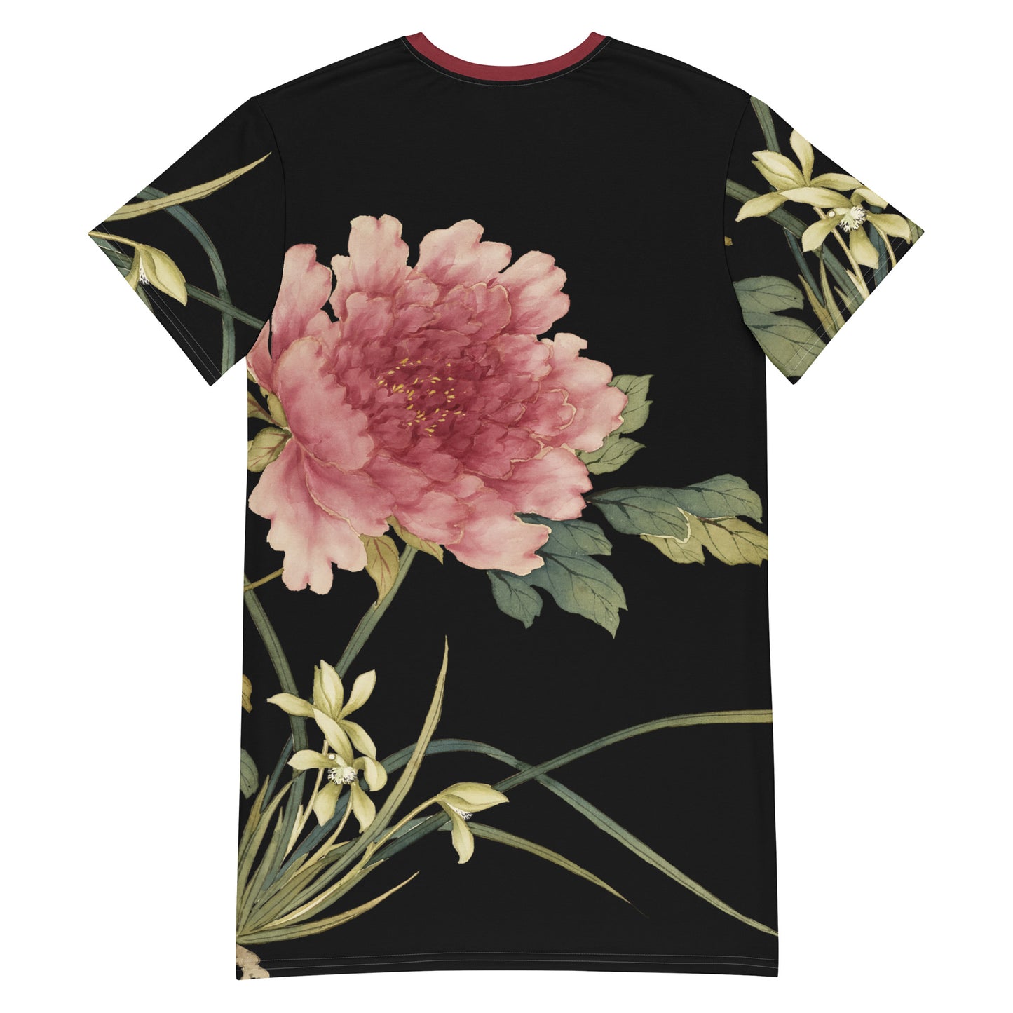 The Spirit of Flowers in Twelve Months|Orchid and Tree Peony in Bloom|T-shirt dress|Black