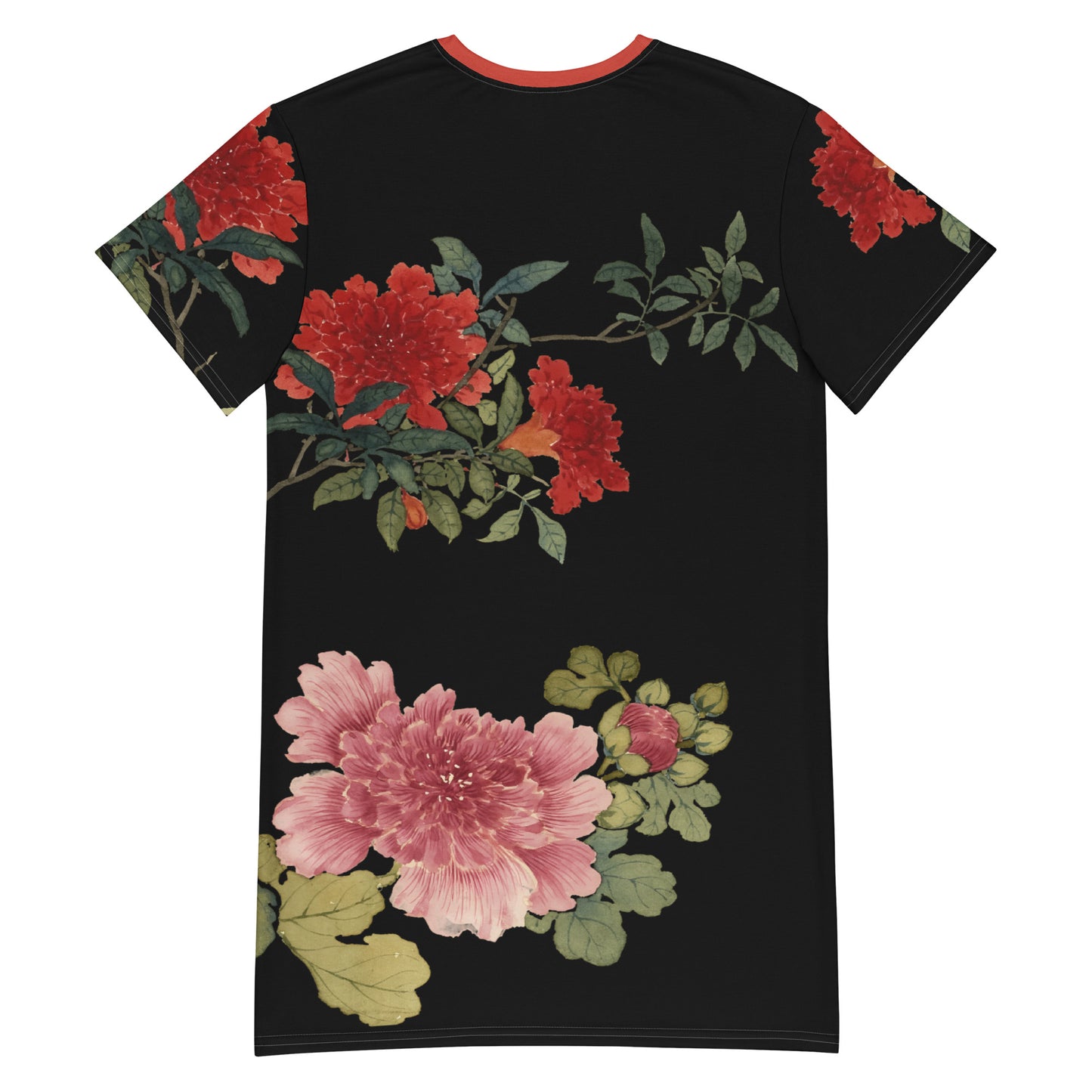The Spirit of Flowers in Twelve Months|Hollyhock and Pomegranate in Bloom|T-shirt dress|Black