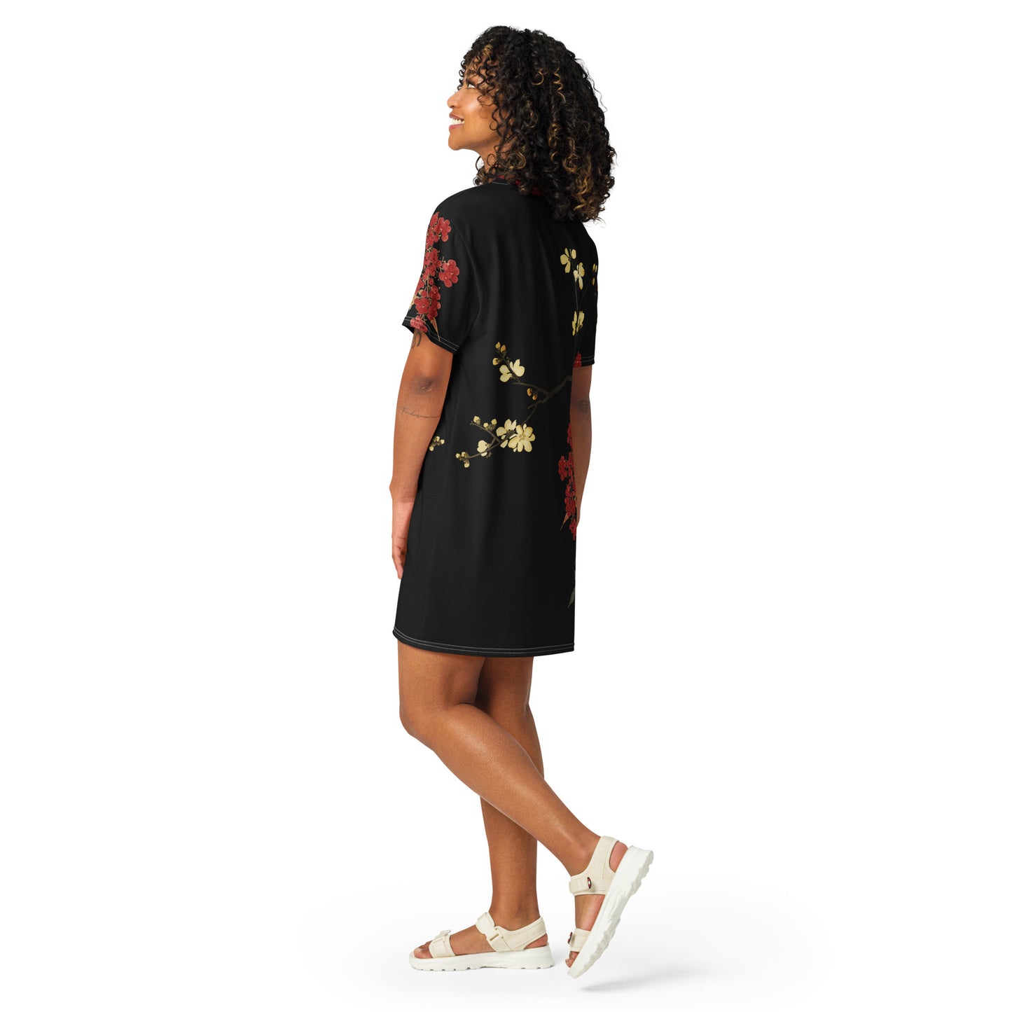 The Spirit of Flowers in Twelve Months|Blooming Wintersweet and Heavenly Bamboo|T-shirt dress|Black