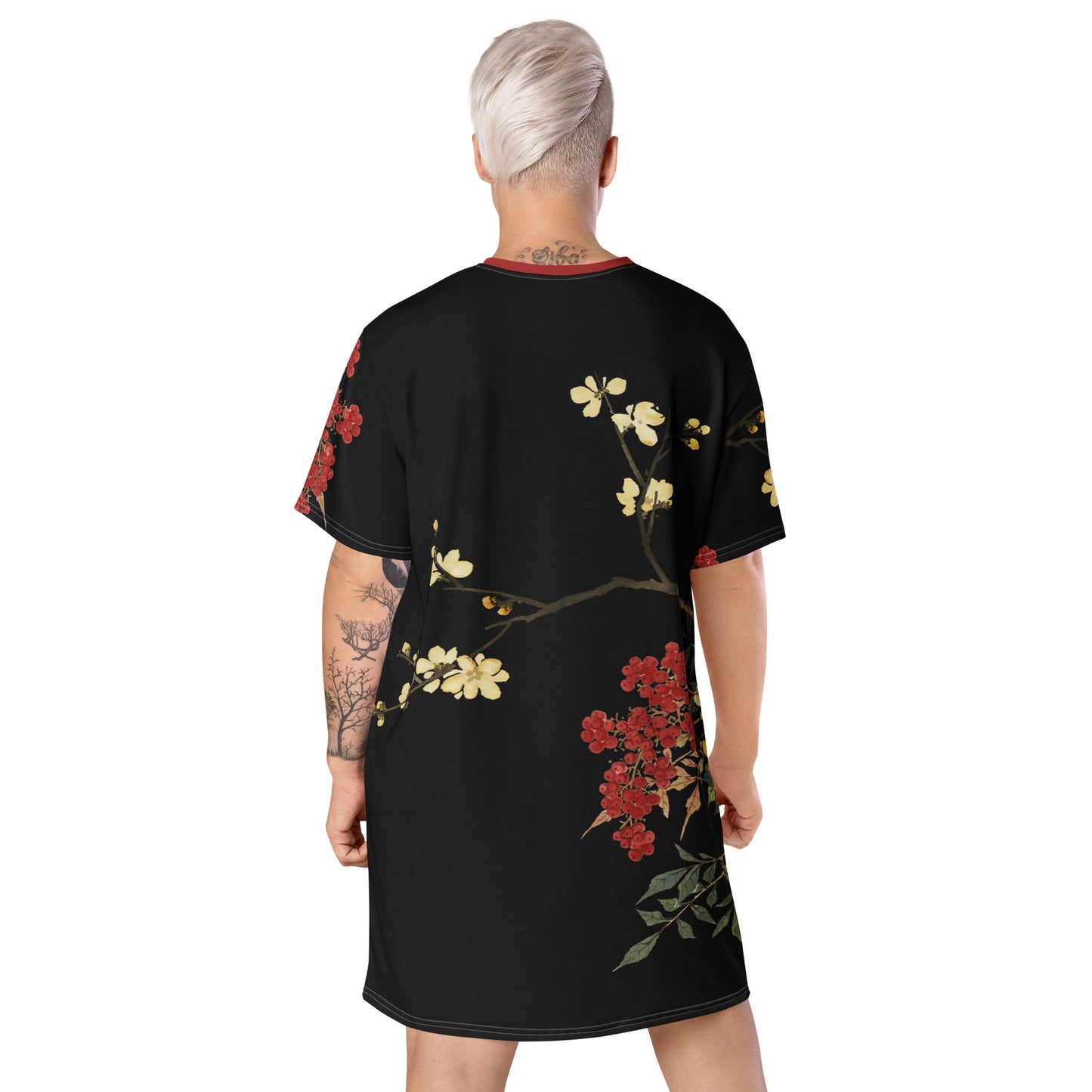 The Spirit of Flowers in Twelve Months|Blooming Wintersweet and Heavenly Bamboo|T-shirt dress|Black