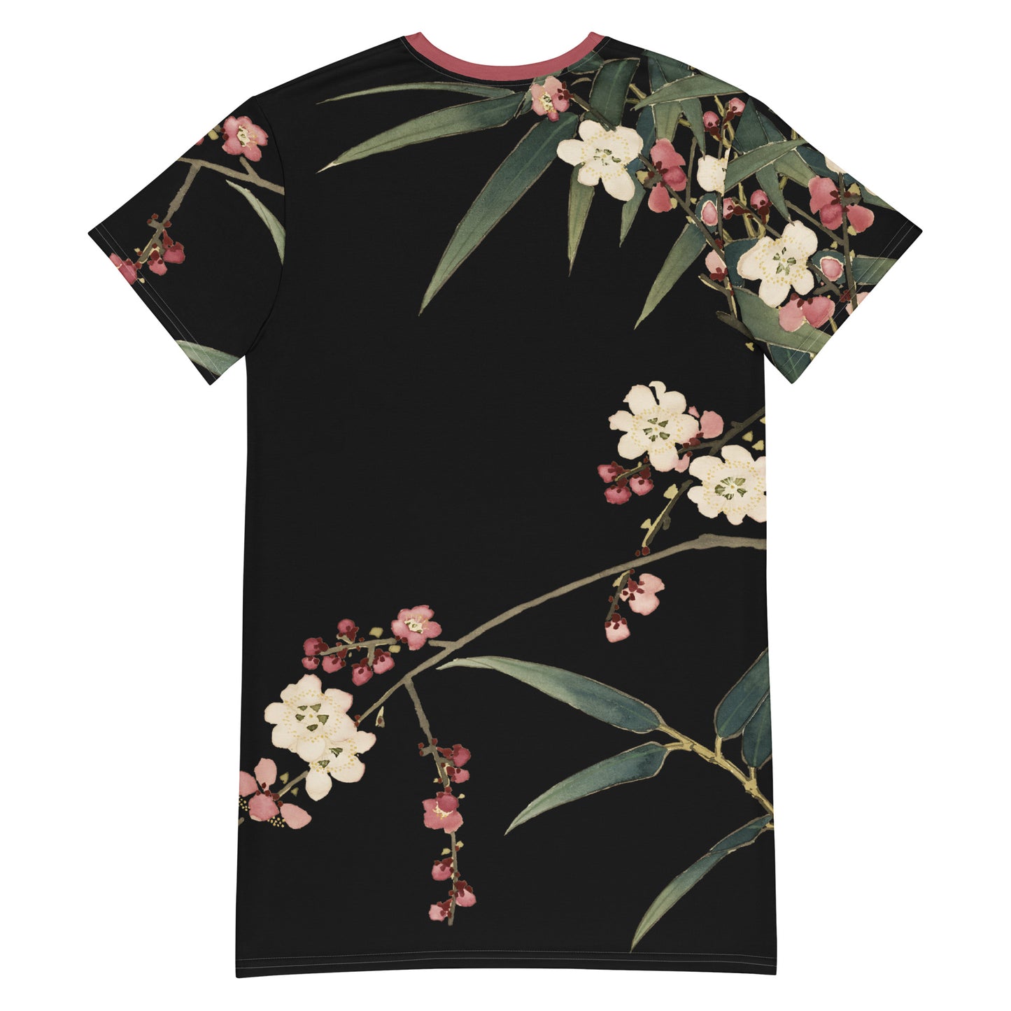 The Spirit of Flowers in Twelve Months|Crimson Plum Blossom and Lush Green Bamboo|T-shirt dress|Black