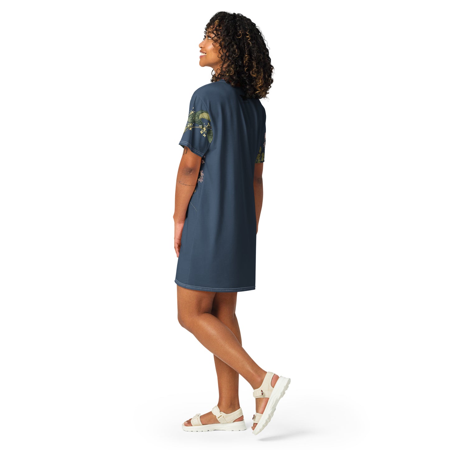 The Spirit of Flowers in Twelve Months|Osmanthus and Crape Myrtle in Bloom|T-shirt dress|Dark blue