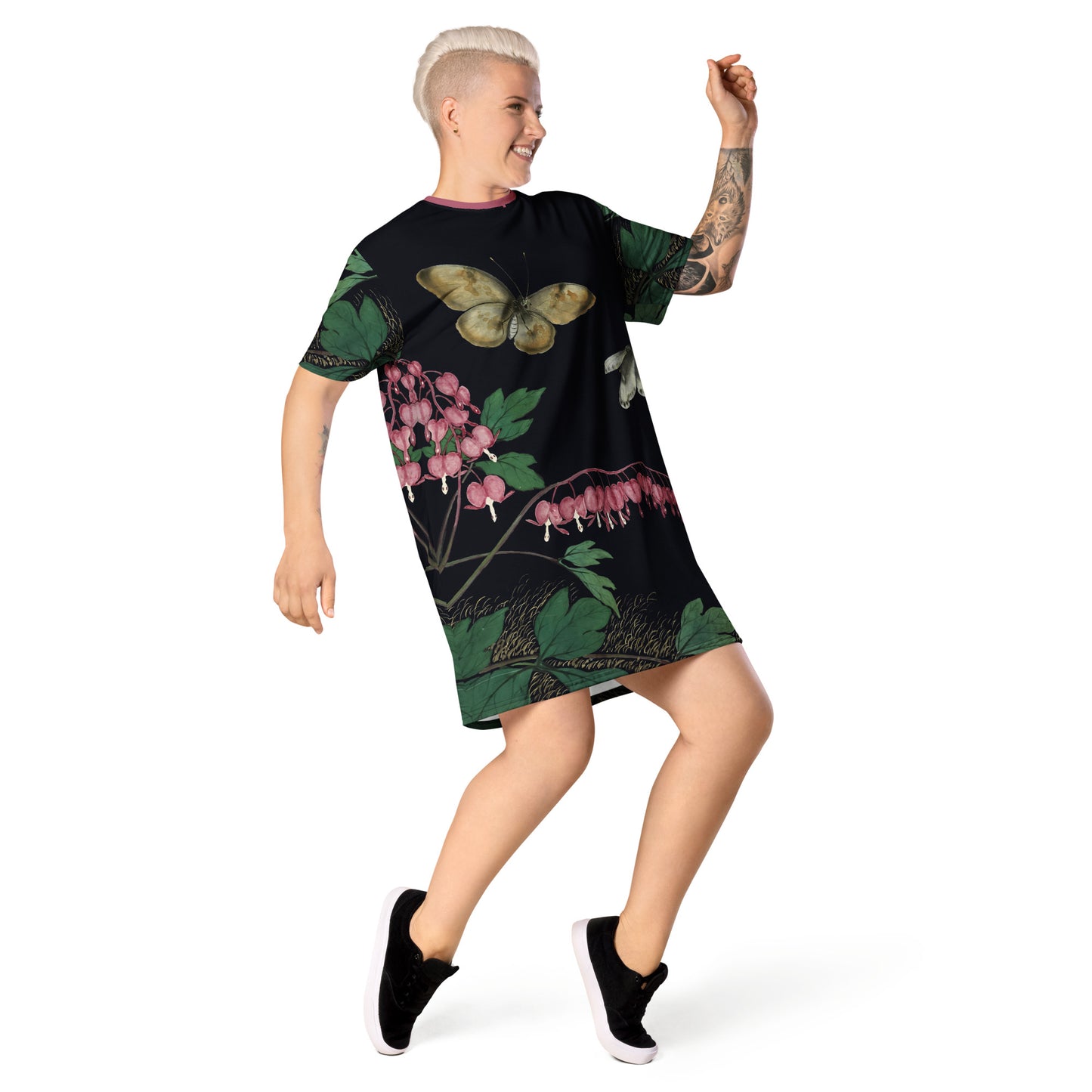 Cats And Butterflies Of Longevity|Butterflies and Bleeding Hearts in Bloom|T-shirt dress