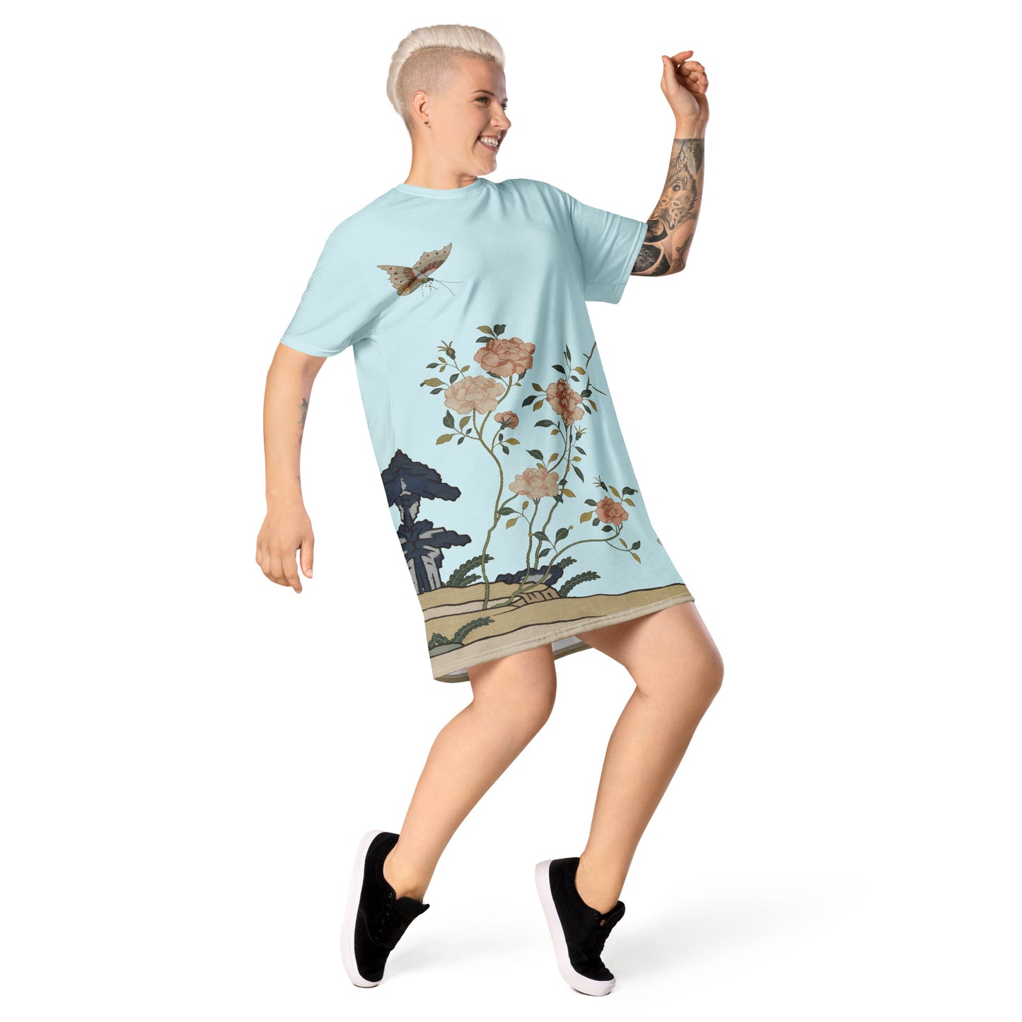 Kesi Flower Album|Red Roses|T-shirt dress|Aqua blue