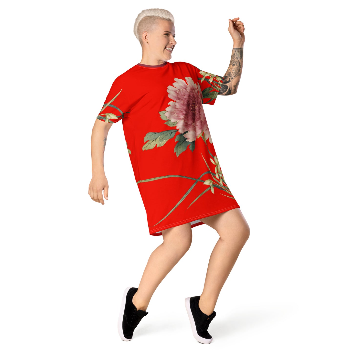 十二月花神|兰花牡丹|T恤连衣裙|石榴红