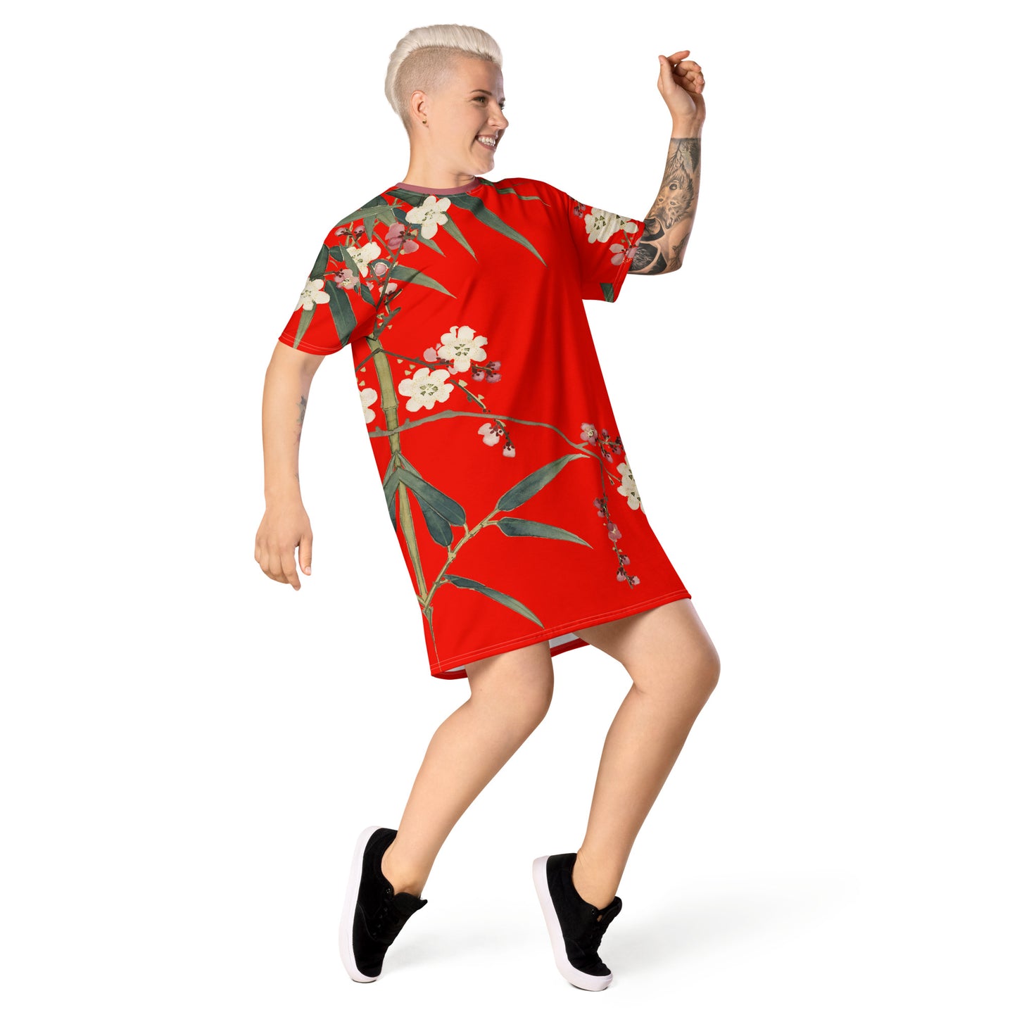 十二月花神|红梅绿竹|T恤连衣裙|石榴红
