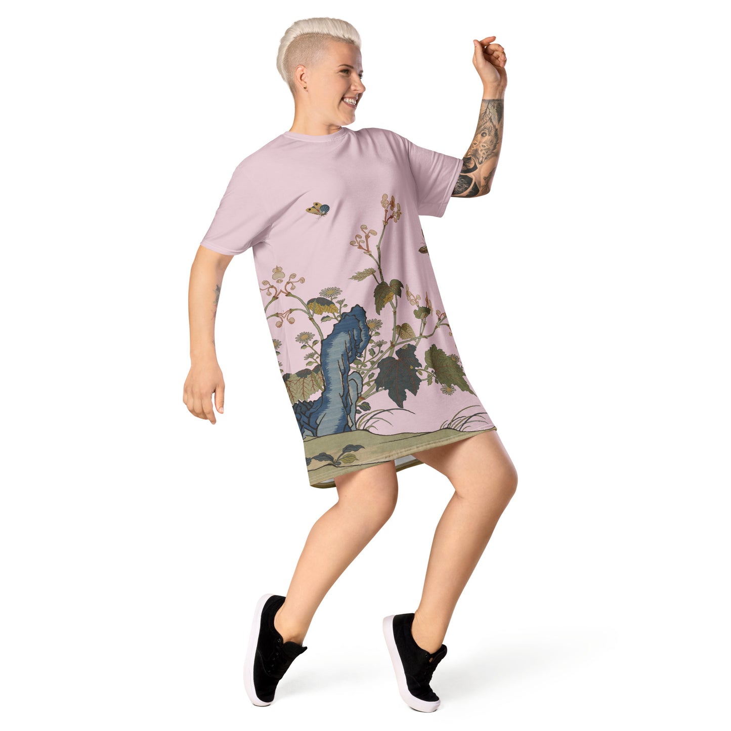 Kesi Flower Album|Begonia Blossoms|T-shirt dress|Pale pinkish gray