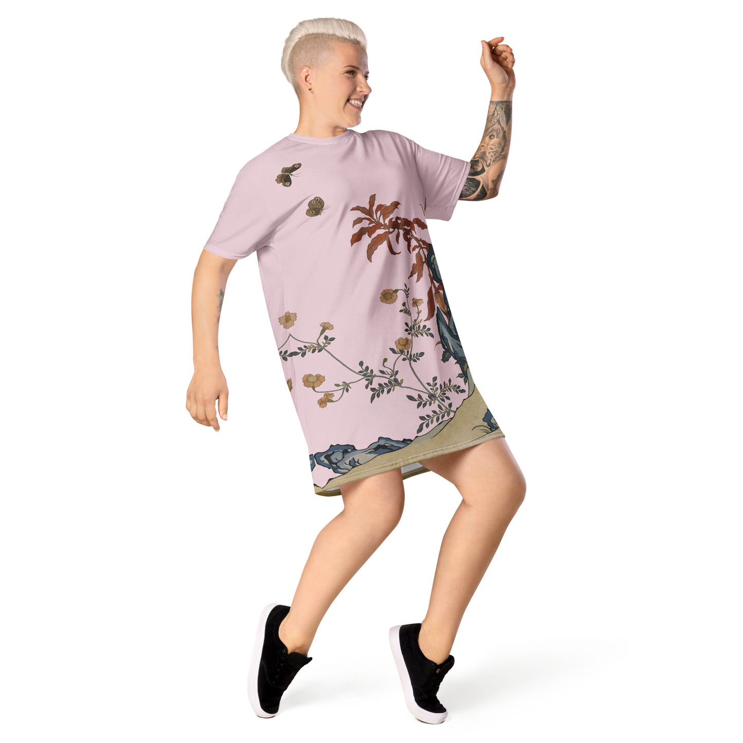 Kesi Flower Album|Butterflies and Flowers|T-shirt dress|Pale pinkish gray