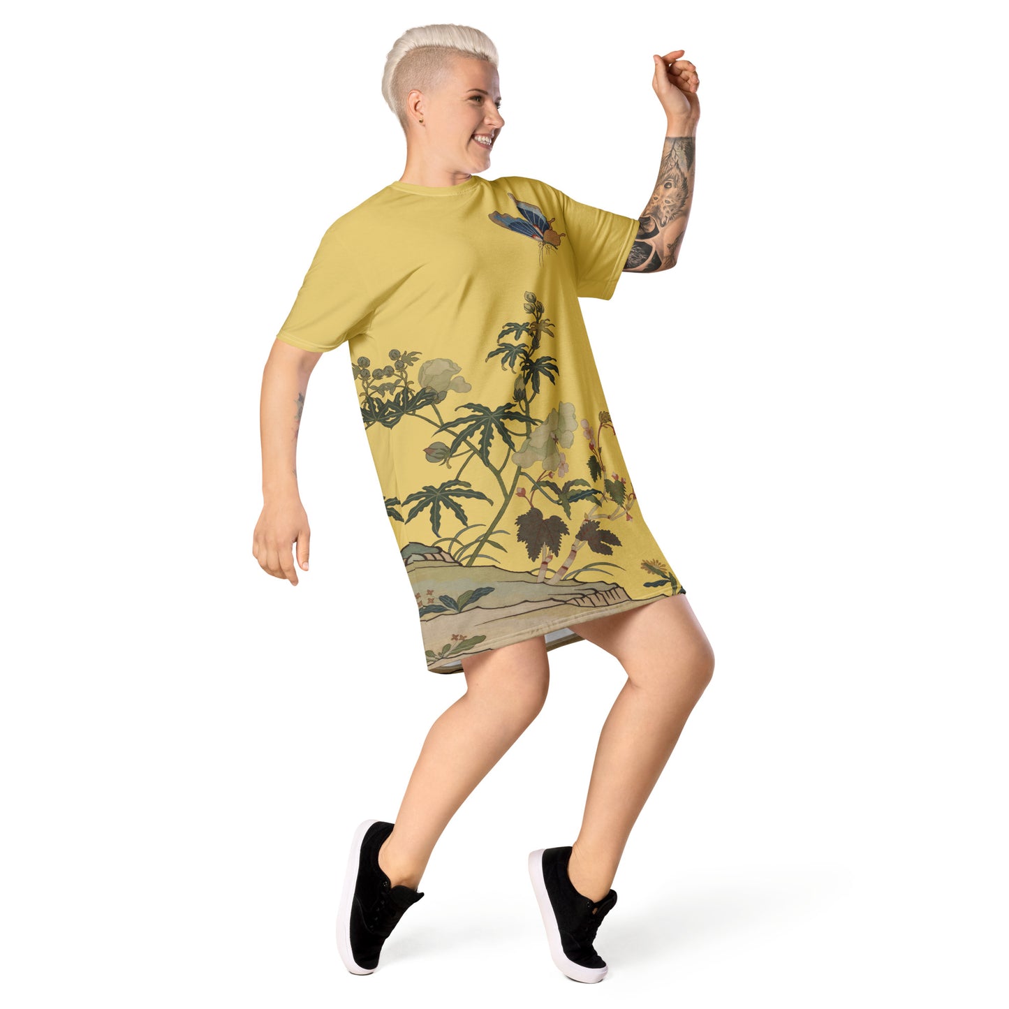 Kesi Flower Album|Hibiscus and Begonia Blossoms|T-shirt dress|Gold