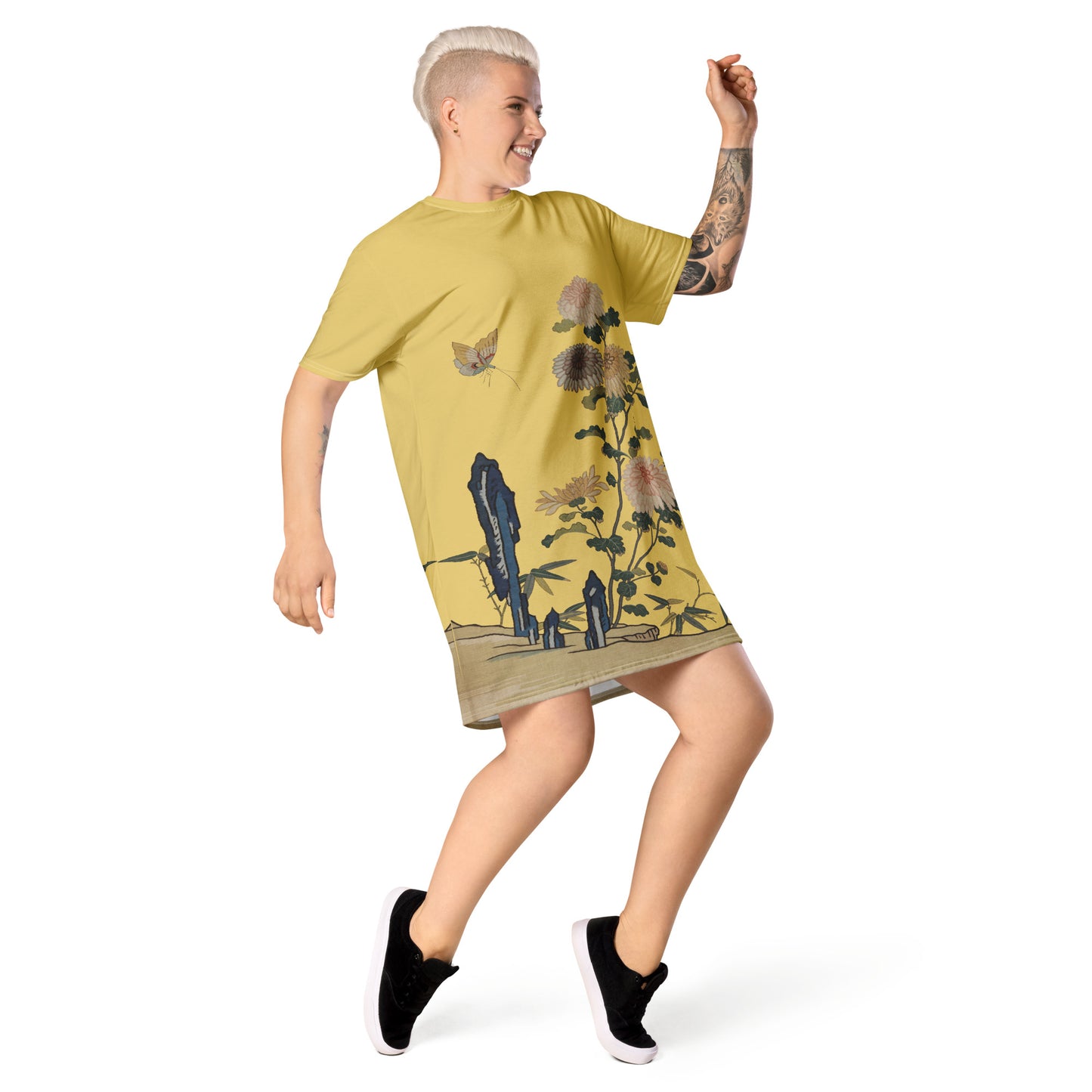Kesi Flower Album|Chrysanthemums and Butterflies|T-shirt dress|Gold