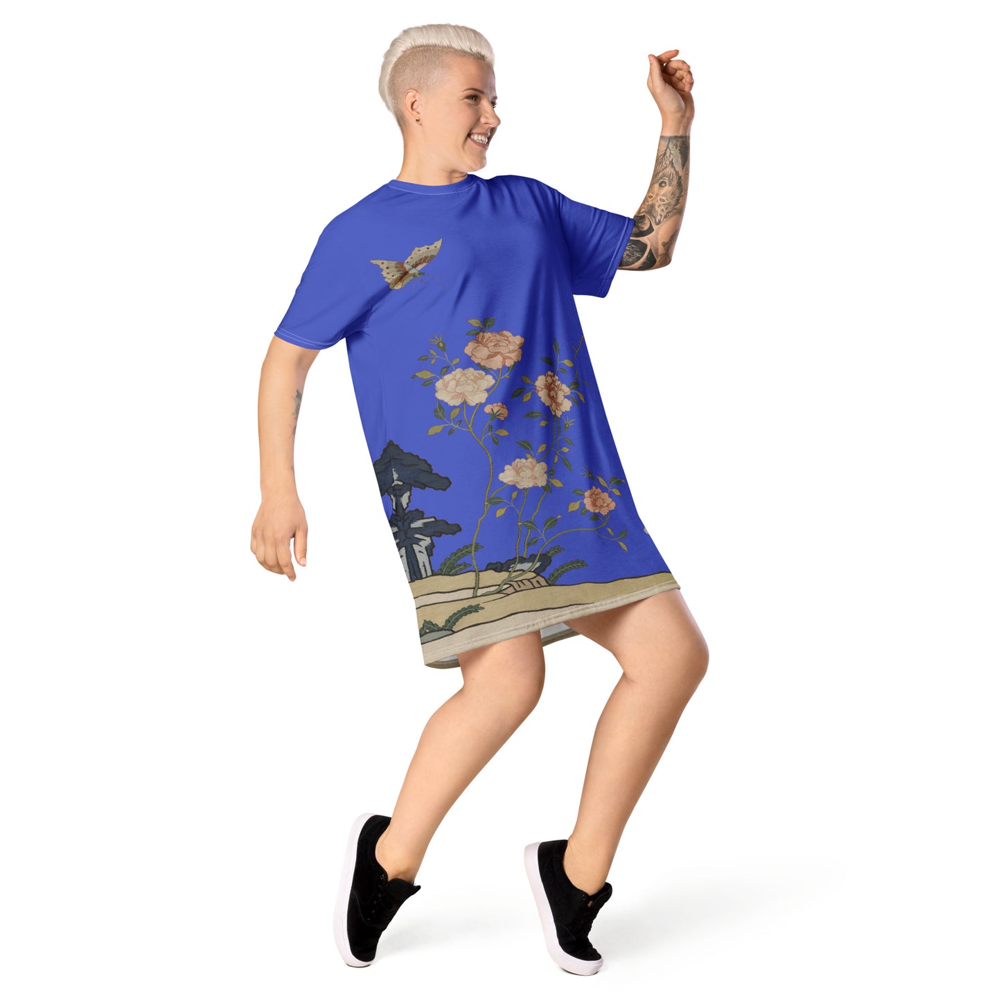 Kesi Flower Album|Red Roses|T-shirt dress|Royal blue