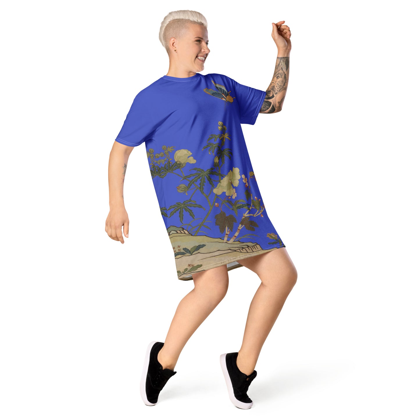 Kesi Flower Album|Hibiscus and Begonia Blossoms|T-shirt dress|Royal blue