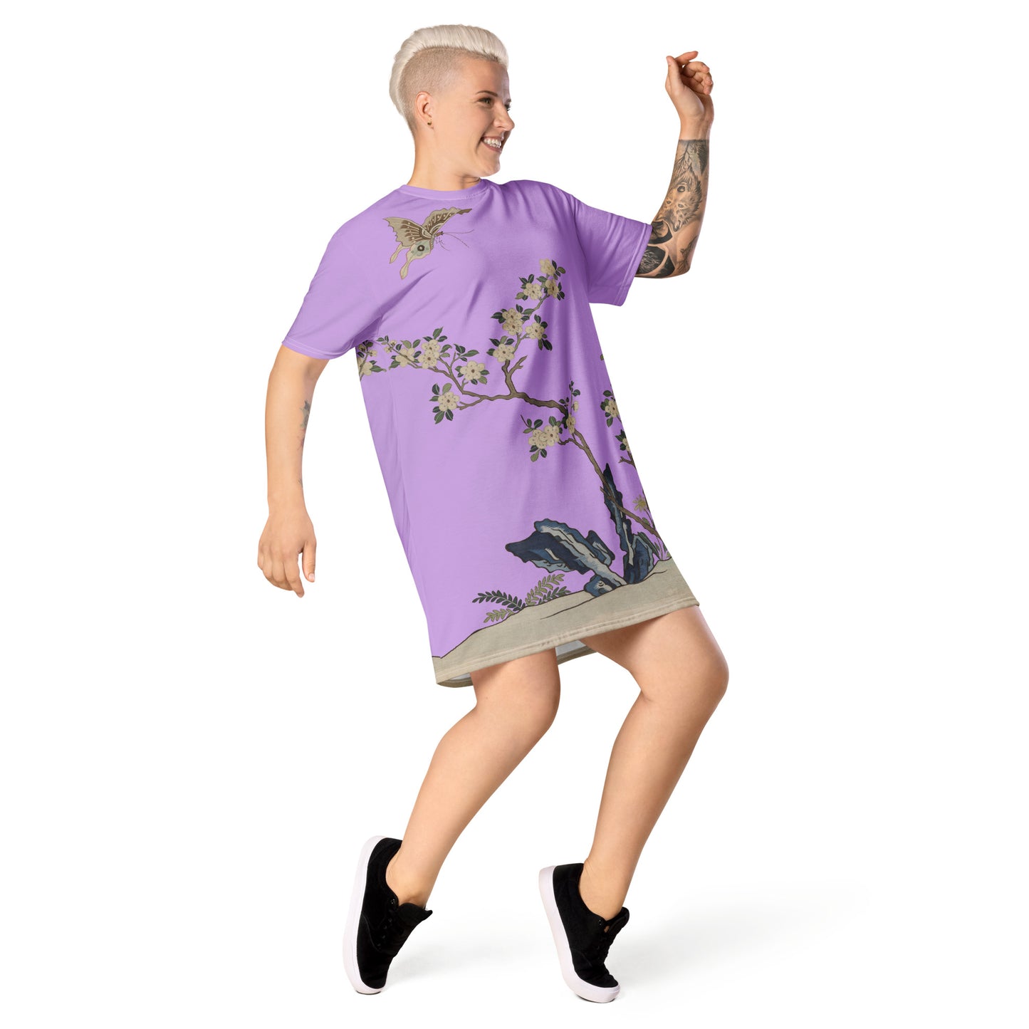 Kesi Flower Album|White Plum Blossoms and Butterfly|T-shirt dress|Lilac