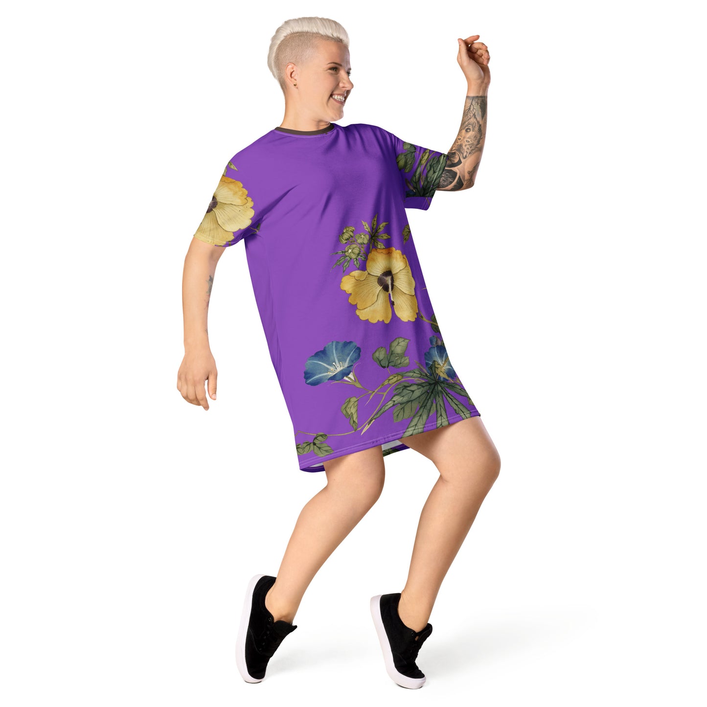 The Spirit of Flowers in Twelve Months|Okra and White-edged Morning Glory in Bloom|T-shirt dress|Purple