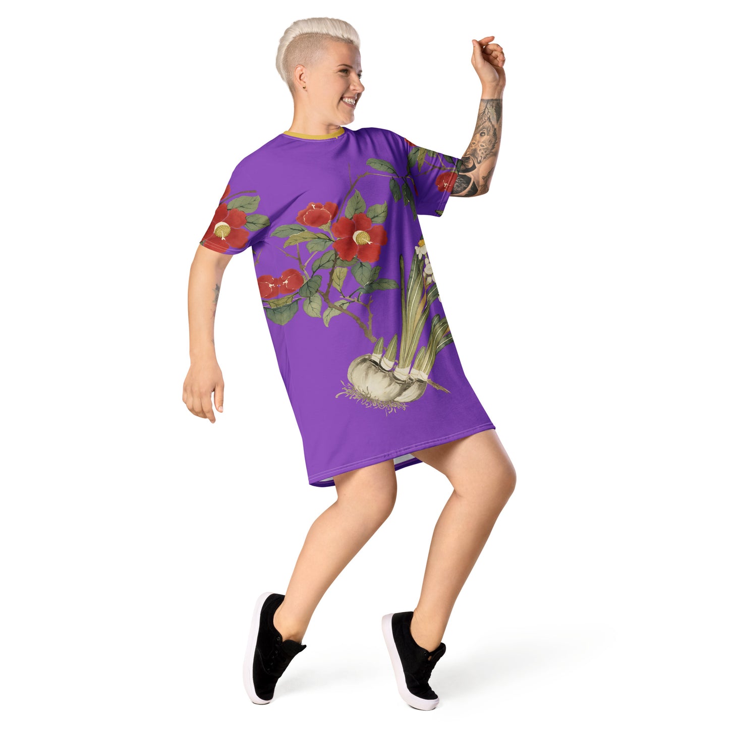 The Spirit of Flowers in Twelve Months|Narcissus and Camelia in Bloom|T-shirt dress|Purple