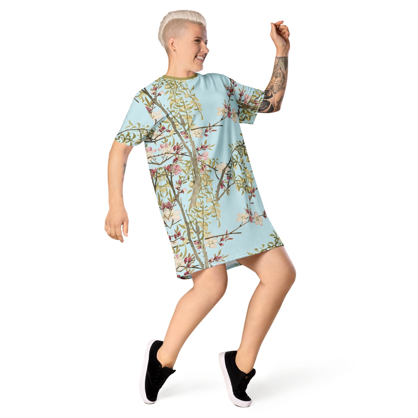 The Spirit of Flowers in Twelve Months|Willow and Peach Blossom|T-shirt dress|Aqua blue