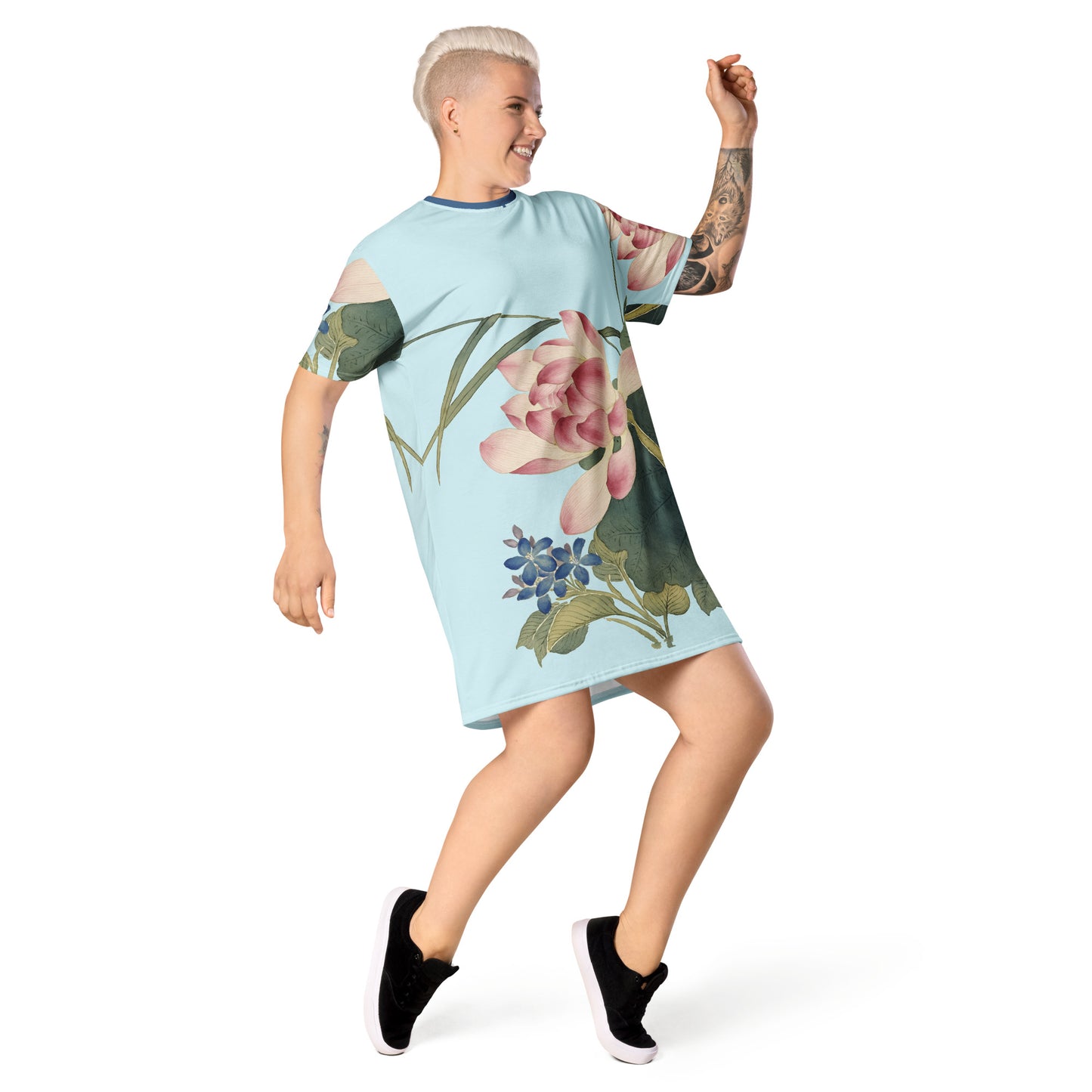 The Spirit of Flowers in Twelve Months|Lotus in Bloom|T-shirt dress|Aqua blue