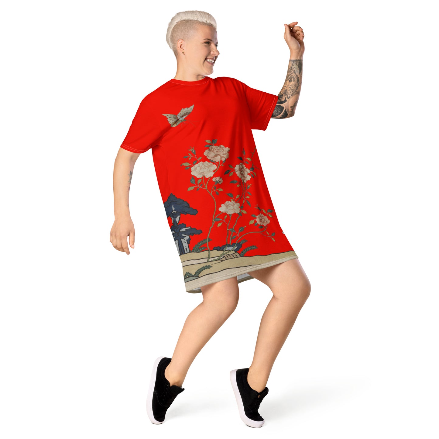 タペストリーの花|Red Roses|Tシャツドレス|Garnet red