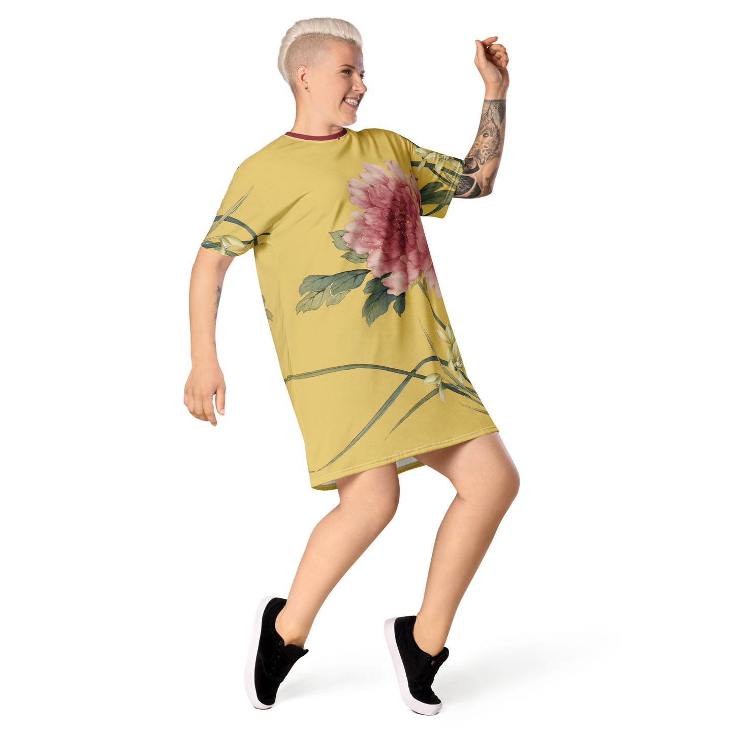 The Spirit of Flowers in Twelve Months|Orchid and Tree Peony in Bloom|T-shirt dress|Gold