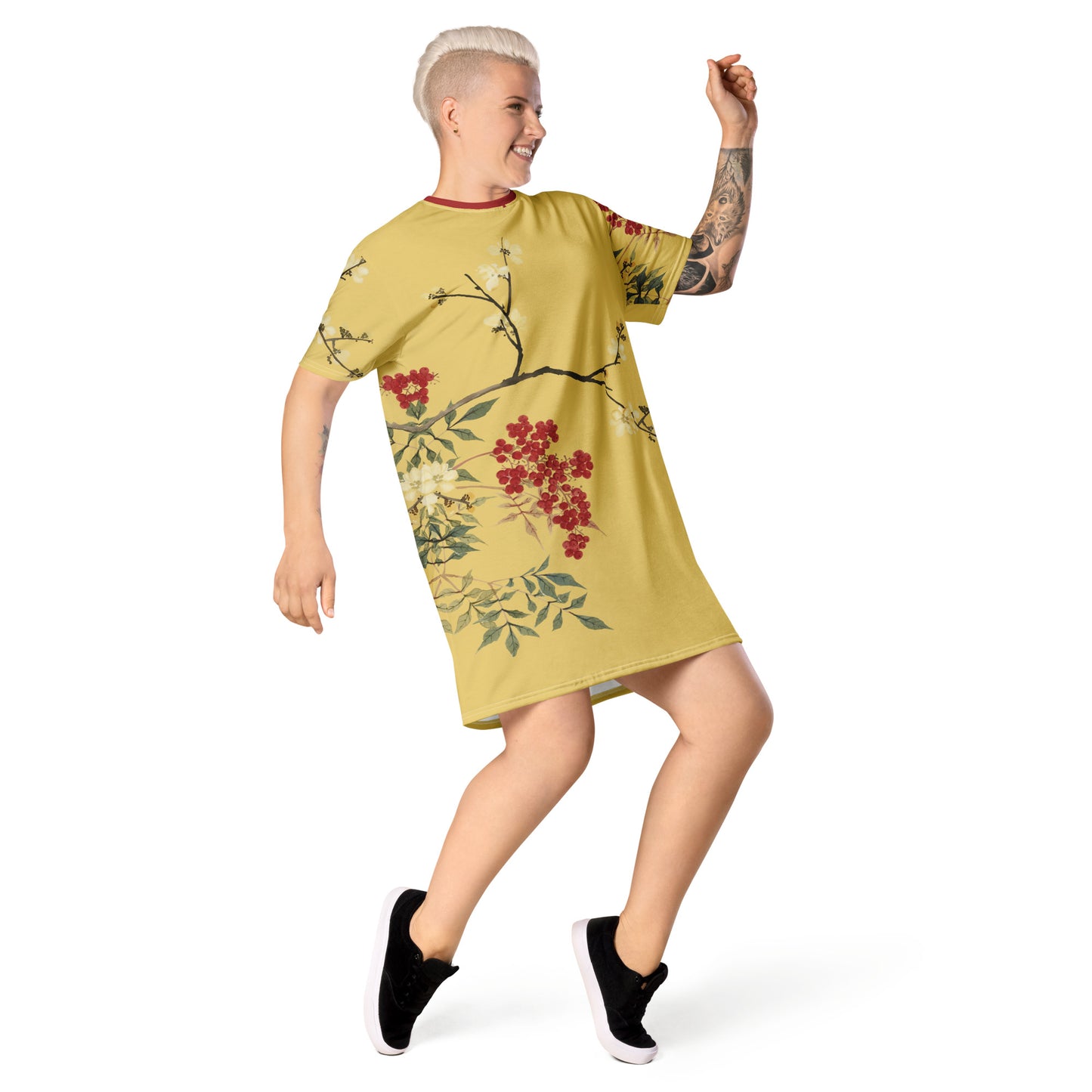 The Spirit of Flowers in Twelve Months|Blooming Wintersweet and Heavenly Bamboo|T-shirt dress|Gold