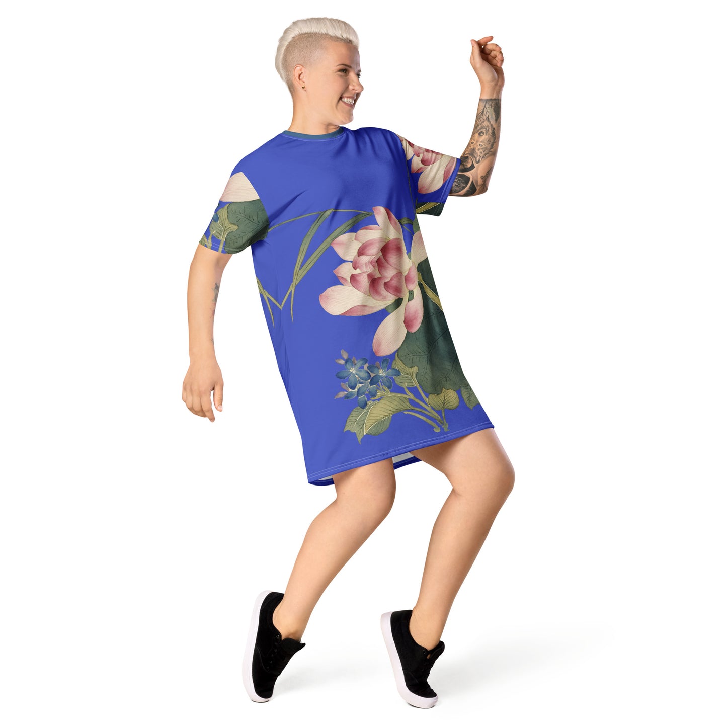 The Spirit of Flowers in Twelve Months|Lotus in Bloom|T-shirt dress|Royal blue