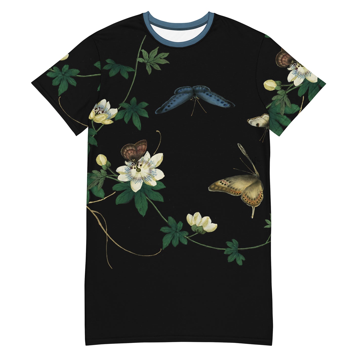 Cats And Butterflies Of Longevity|Butterflies amidst the Edible Fruited Passion Flowers|T-shirt dress