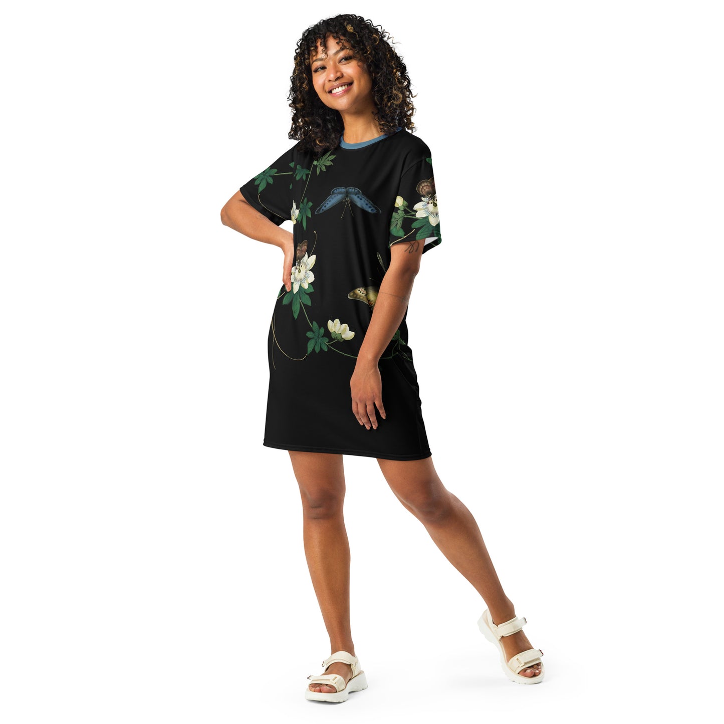 Cats And Butterflies Of Longevity|Butterflies amidst the Edible Fruited Passion Flowers|T-shirt dress