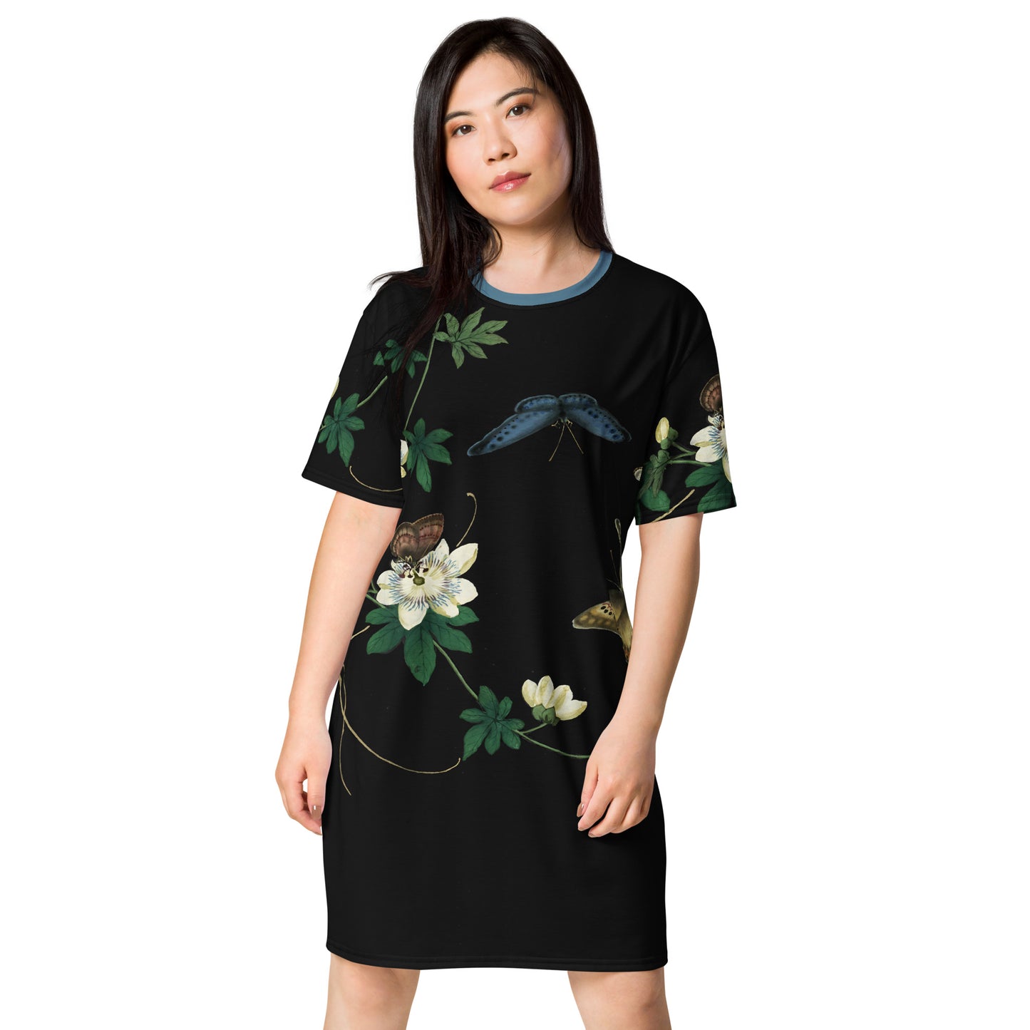 Cats And Butterflies Of Longevity|Butterflies amidst the Edible Fruited Passion Flowers|T-shirt dress
