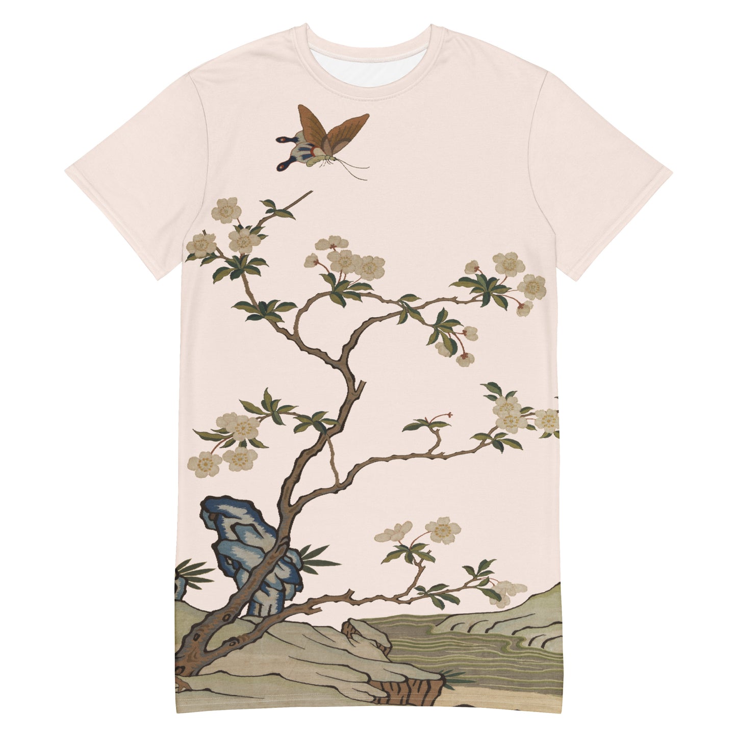 Kesi Flower Album|Plum Blossoms and Butterfly|T-shirt dress|Fish belly white