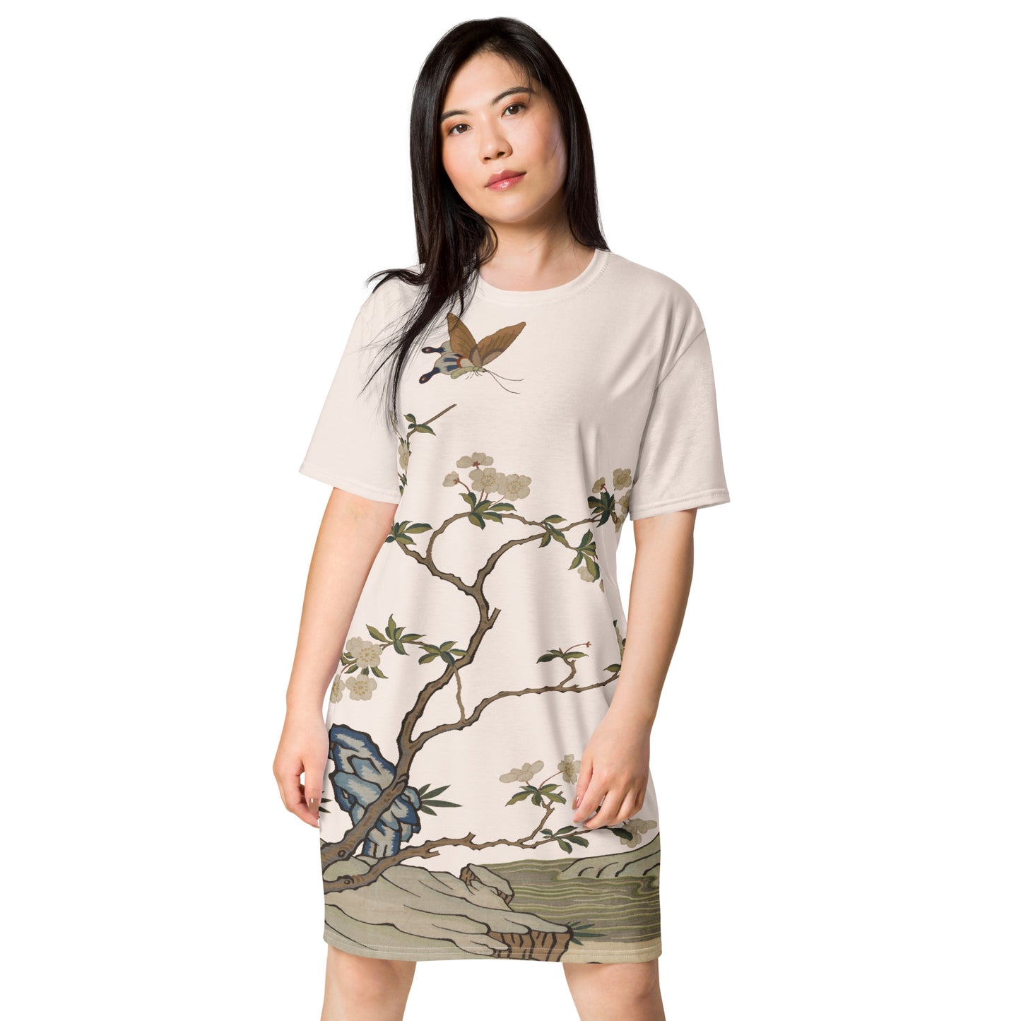 Kesi Flower Album|Plum Blossoms and Butterfly|T-shirt dress|Fish belly white