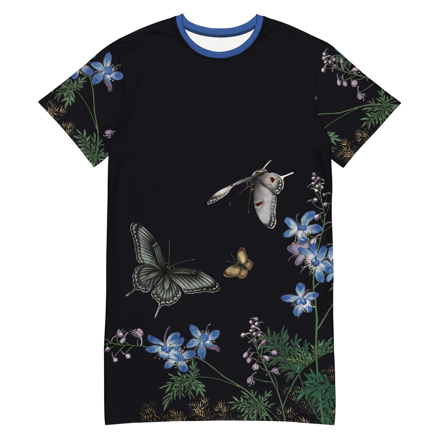 Cats And Butterflies Of Longevity|Flowers and Butterflies|T-shirt dress