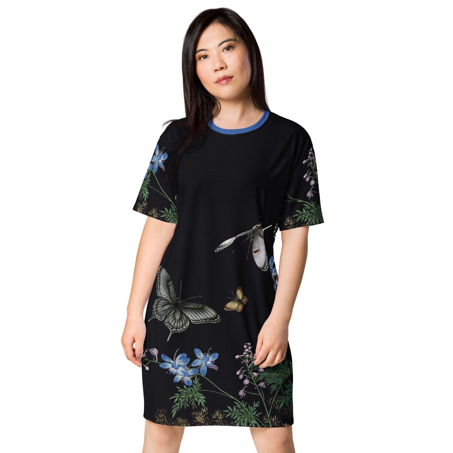 Cats And Butterflies Of Longevity|Flowers and Butterflies|T-shirt dress