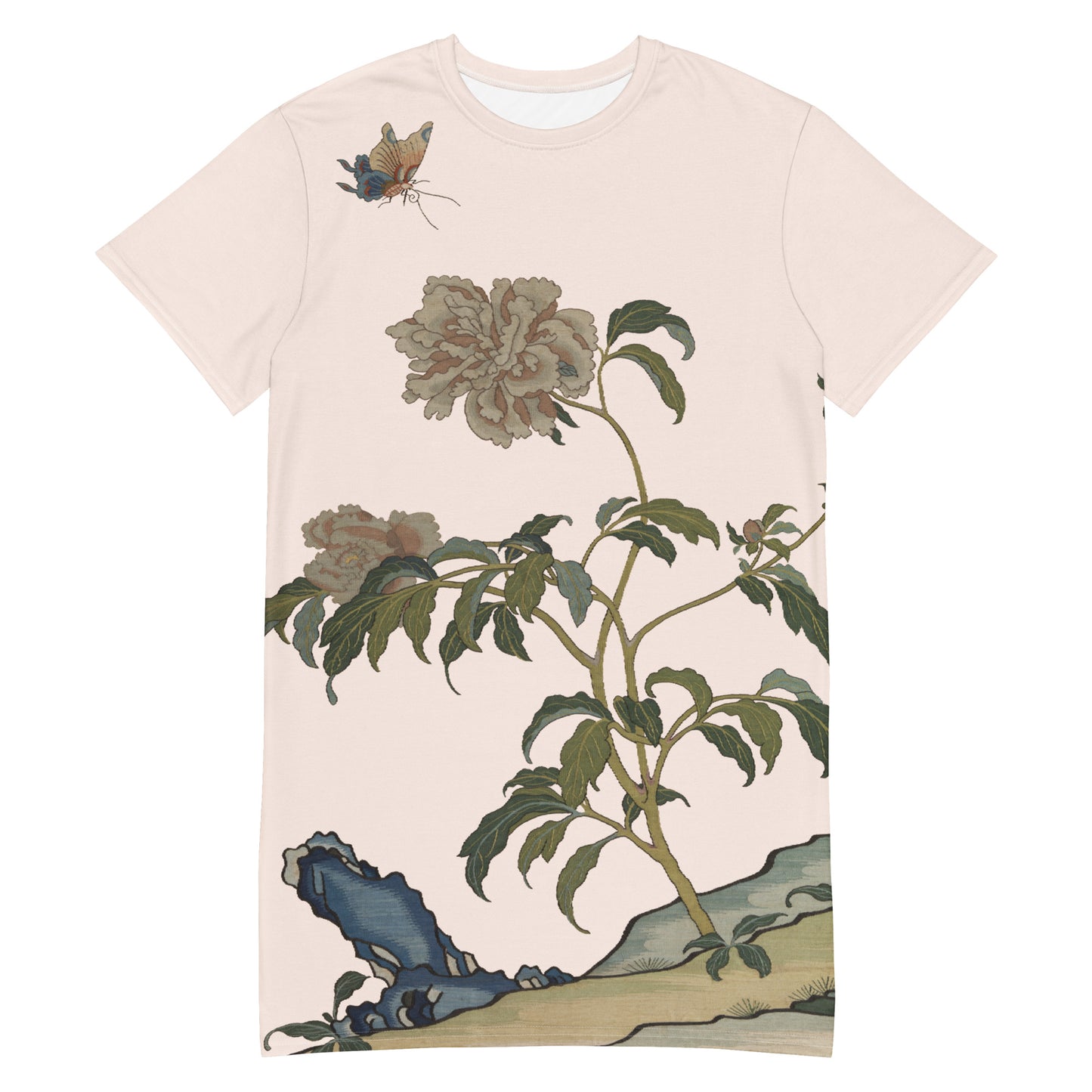 Kesi Flower Album|Peonies and Butterfly|T-shirt dress|Fish belly white
