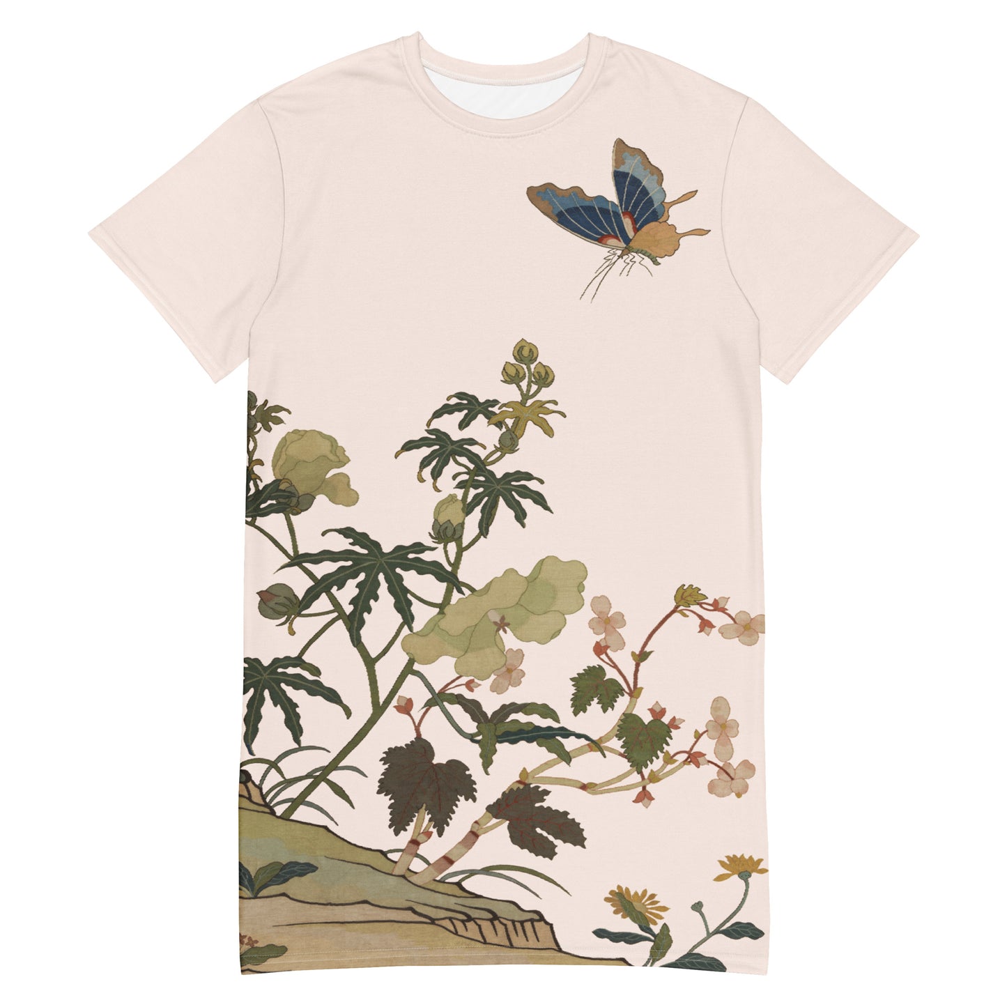 Kesi Flower Album|Hibiscus and Begonia Blossoms|T-shirt dress|Fish belly white