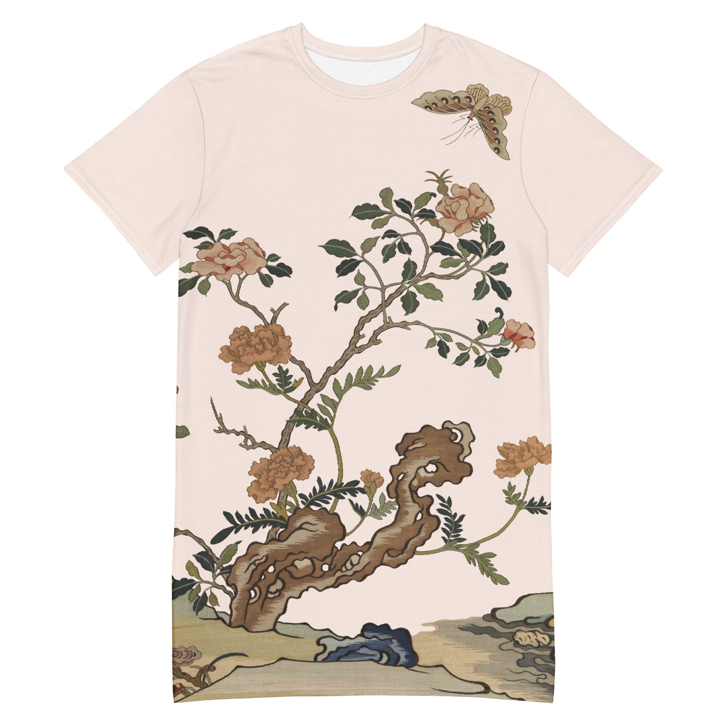 Kesi Flower Album|Camellia and Butterfly|T-shirt dress|Fish belly white