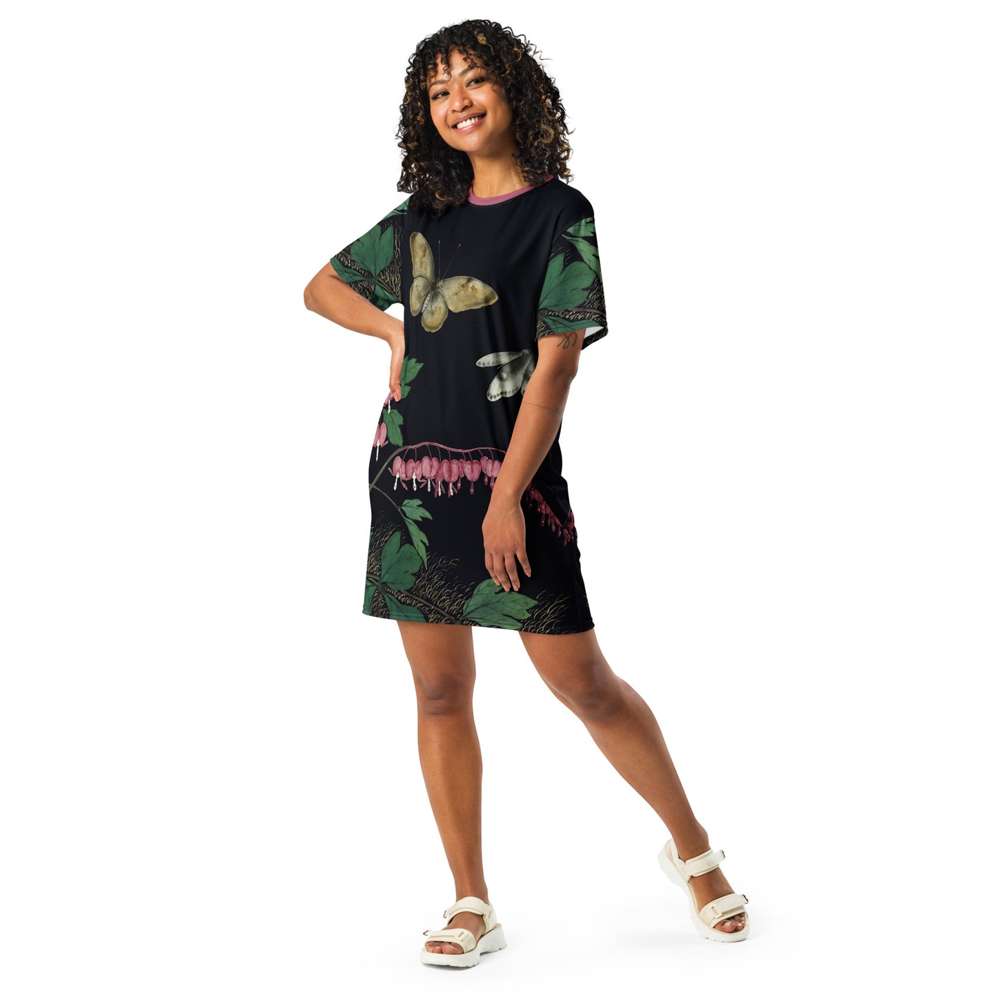 Cats And Butterflies Of Longevity|Butterflies and Bleeding Hearts in Bloom|T-shirt dress