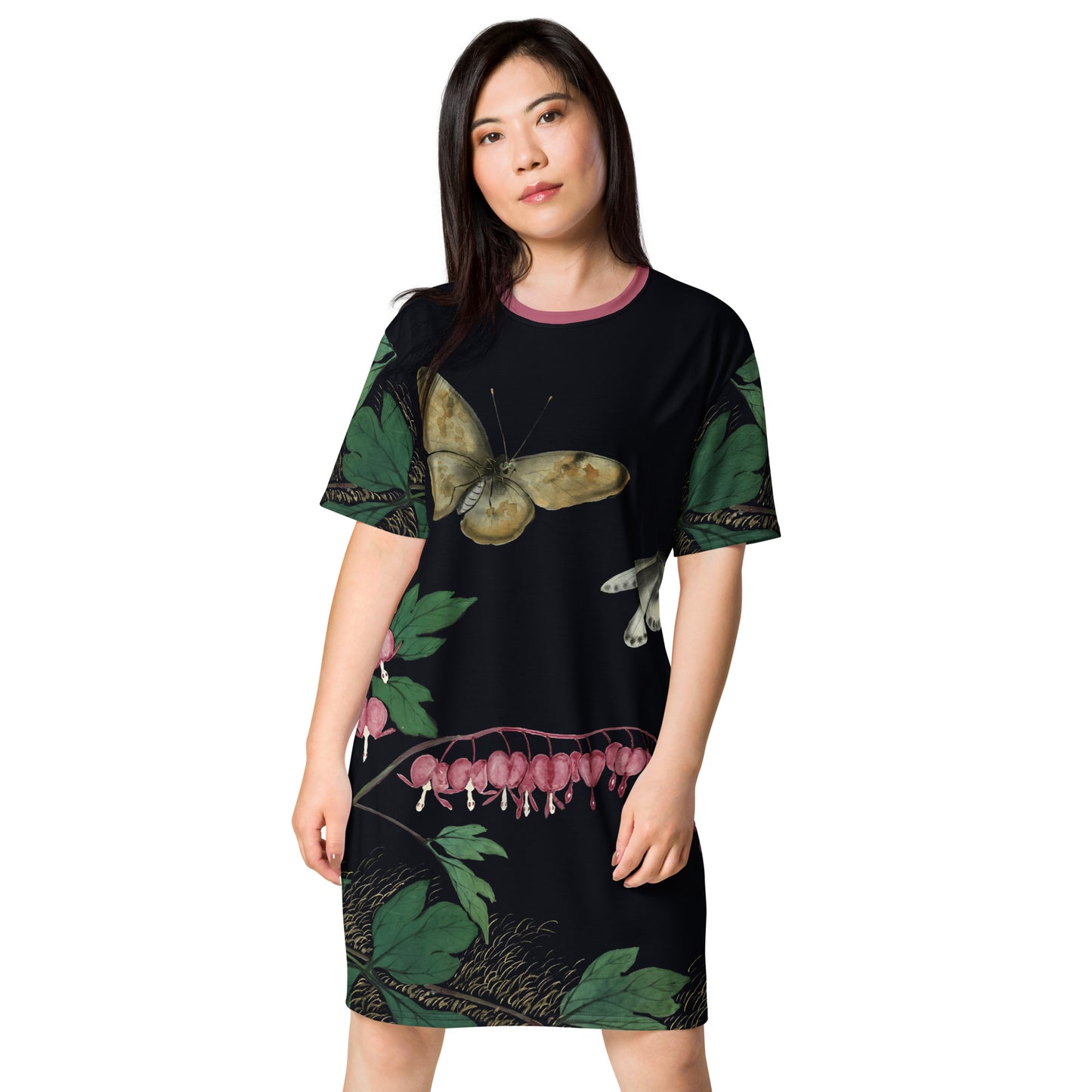 Cats And Butterflies Of Longevity|Butterflies and Bleeding Hearts in Bloom|T-shirt dress