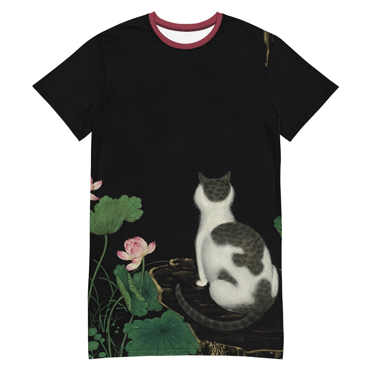 Cats And Butterflies Of Longevity|A Cat amidst the Lotus in Bloom|T-shirt dress