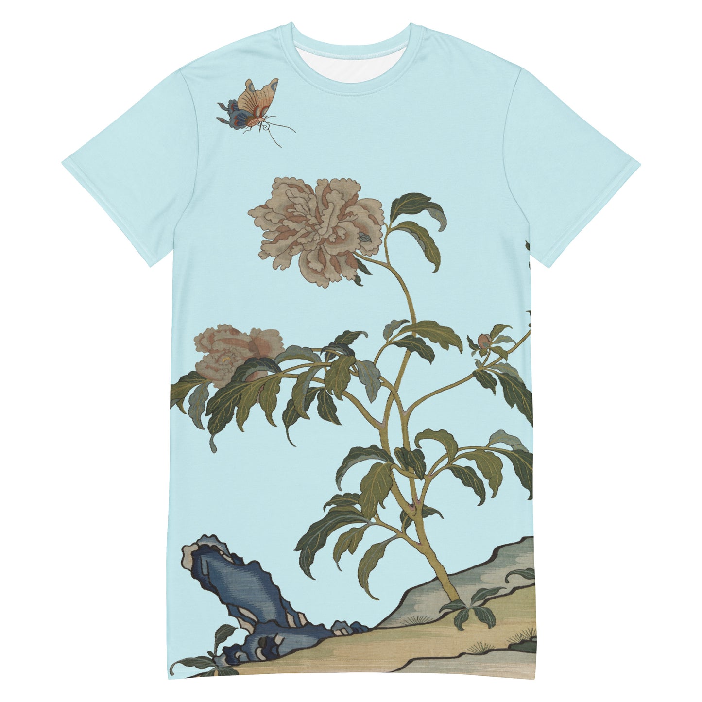 Kesi Flower Album|Peonies and Butterfly|T-shirt dress|Aqua blue
