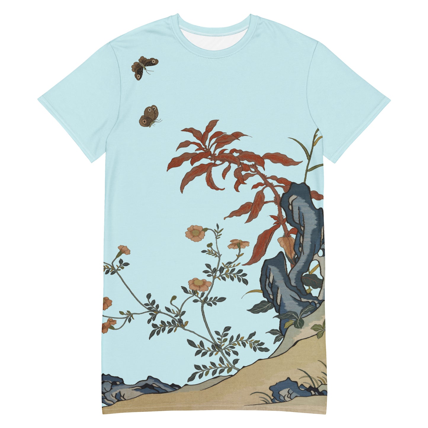 Kesi Flower Album|Butterflies and Flowers|T-shirt dress|Aqua blue