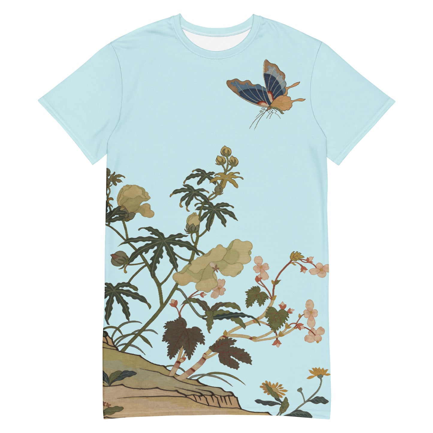 Kesi Flower Album|Hibiscus and Begonia Blossoms|T-shirt dress|Aqua blue