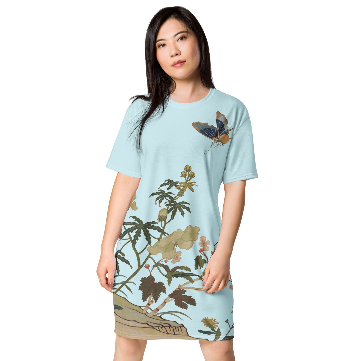 Kesi Flower Album|Hibiscus and Begonia Blossoms|T-shirt dress|Aqua blue
