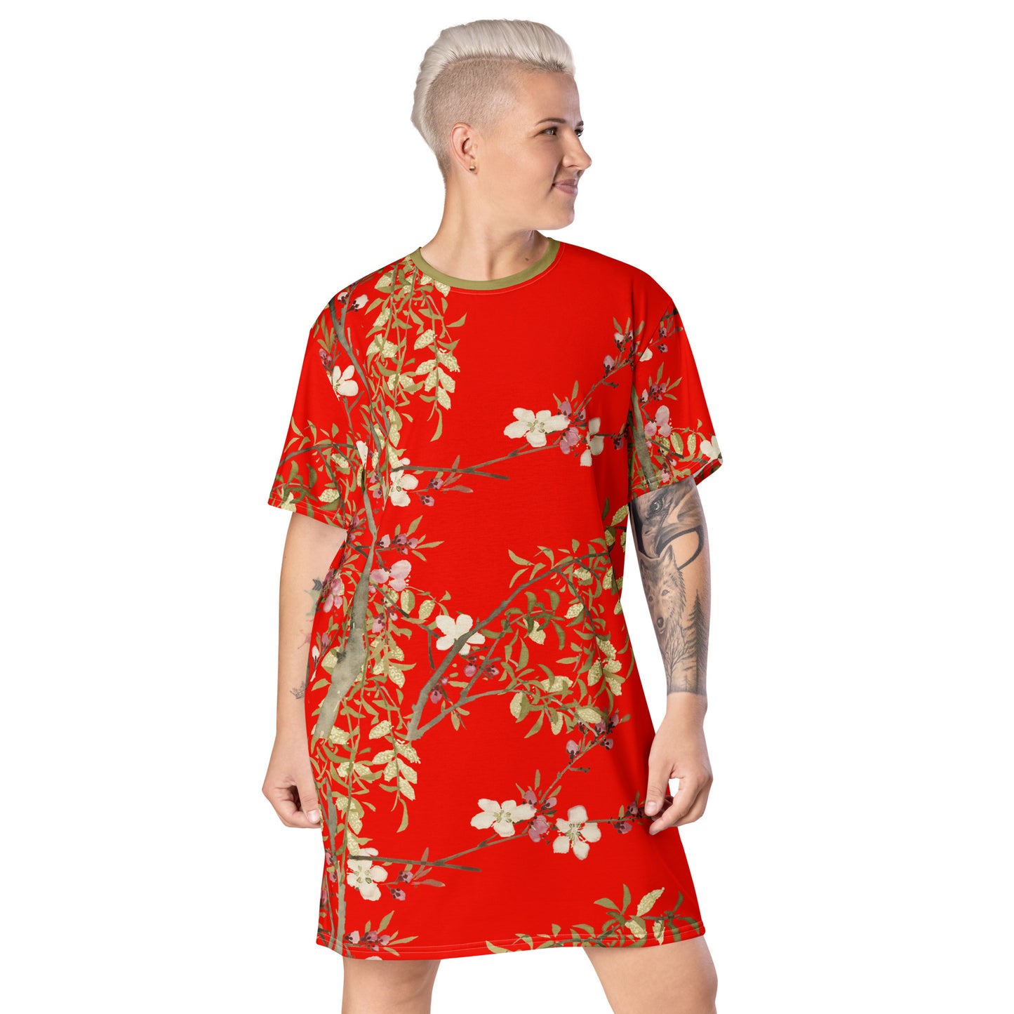 The Spirit of Flowers in Twelve Months|Willow and Peach Blossom|T-shirt dress|Garnet red