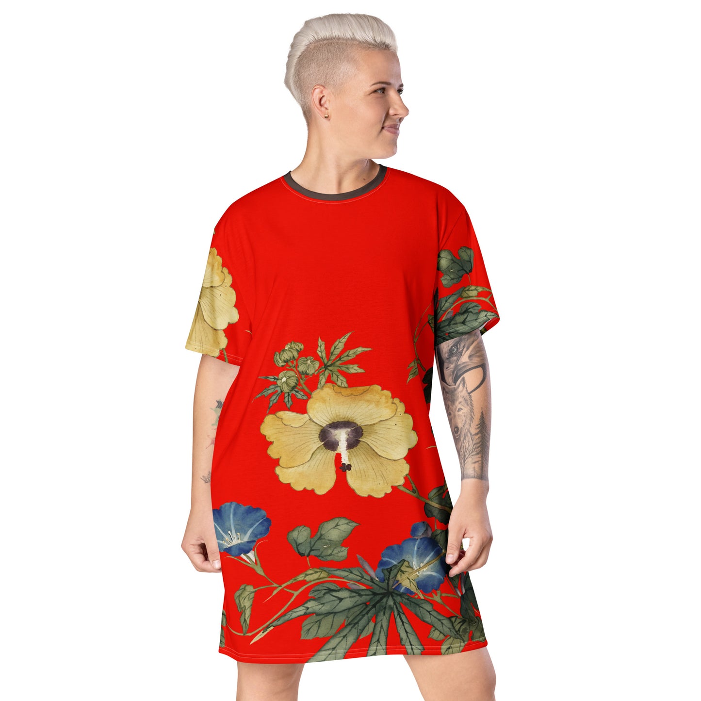十二月花神|秋葵牵牛花|T恤连衣裙|石榴红