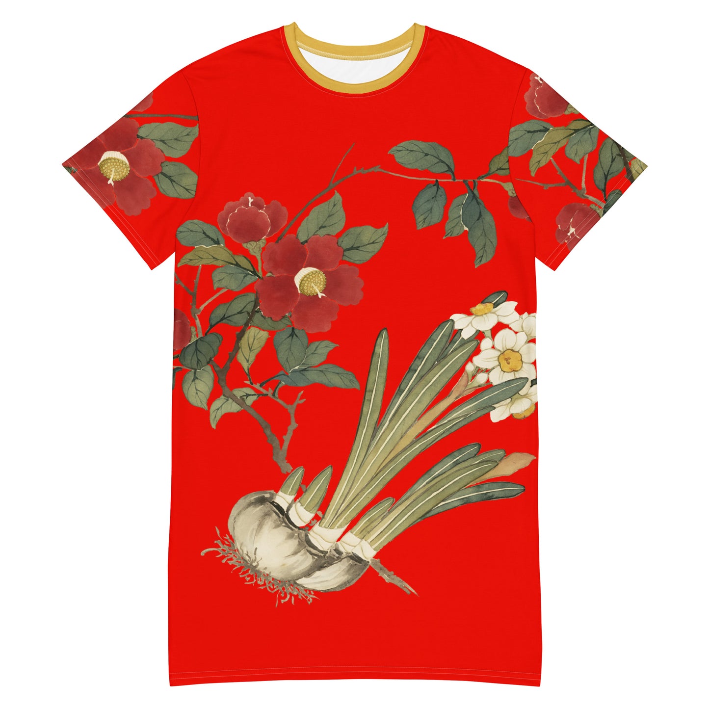 十二月花神|水仙茶花|T恤连衣裙|石榴红